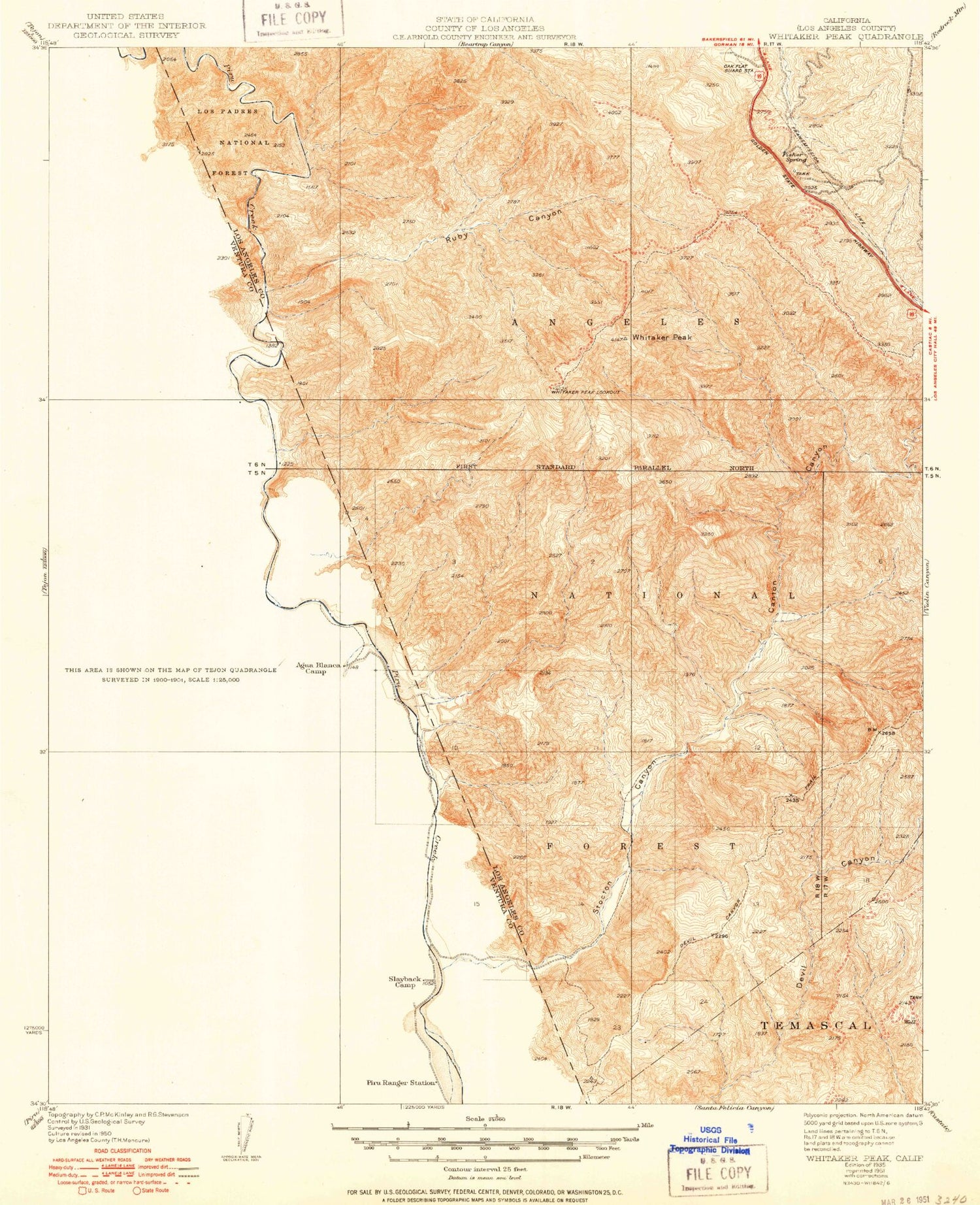 Classic USGS Whitaker Peak California 7.5'x7.5' Topo Map Image