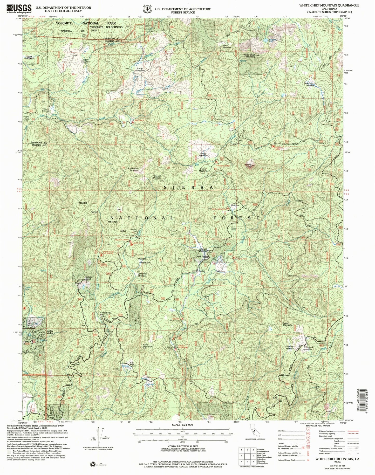 Classic USGS White Chief Mountain California 7.5'x7.5' Topo Map Image