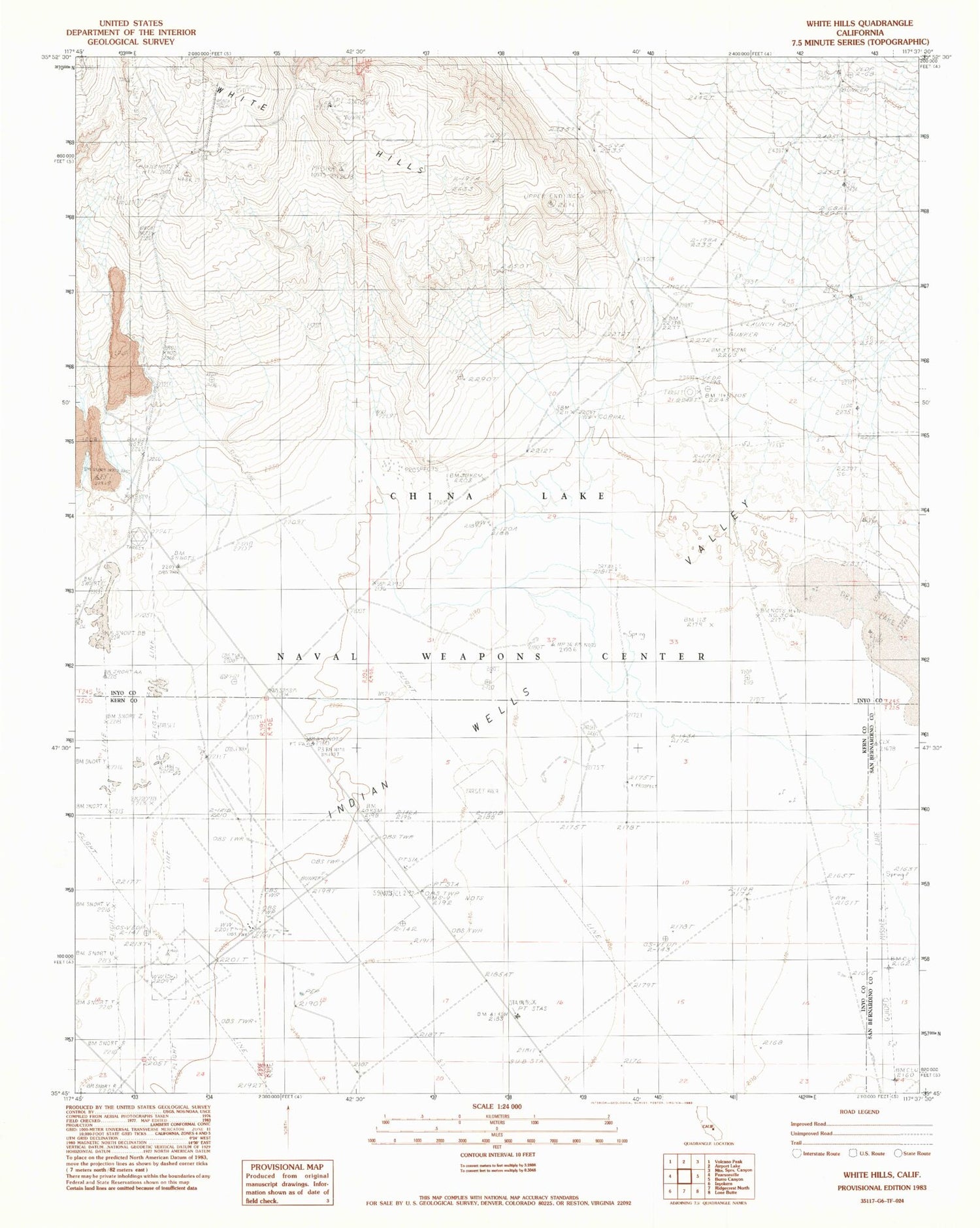 Classic USGS White Hills California 7.5'x7.5' Topo Map Image