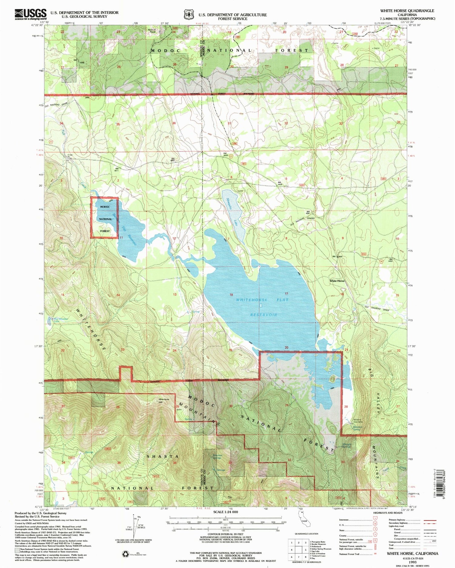 Classic USGS White Horse California 7.5'x7.5' Topo Map Image