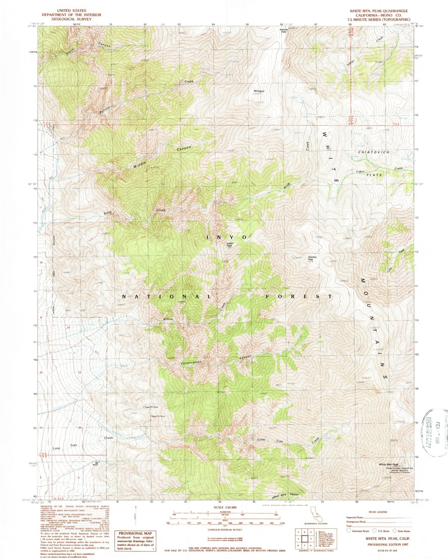 Classic USGS White Mountain Peak California 7.5'x7.5' Topo Map Image