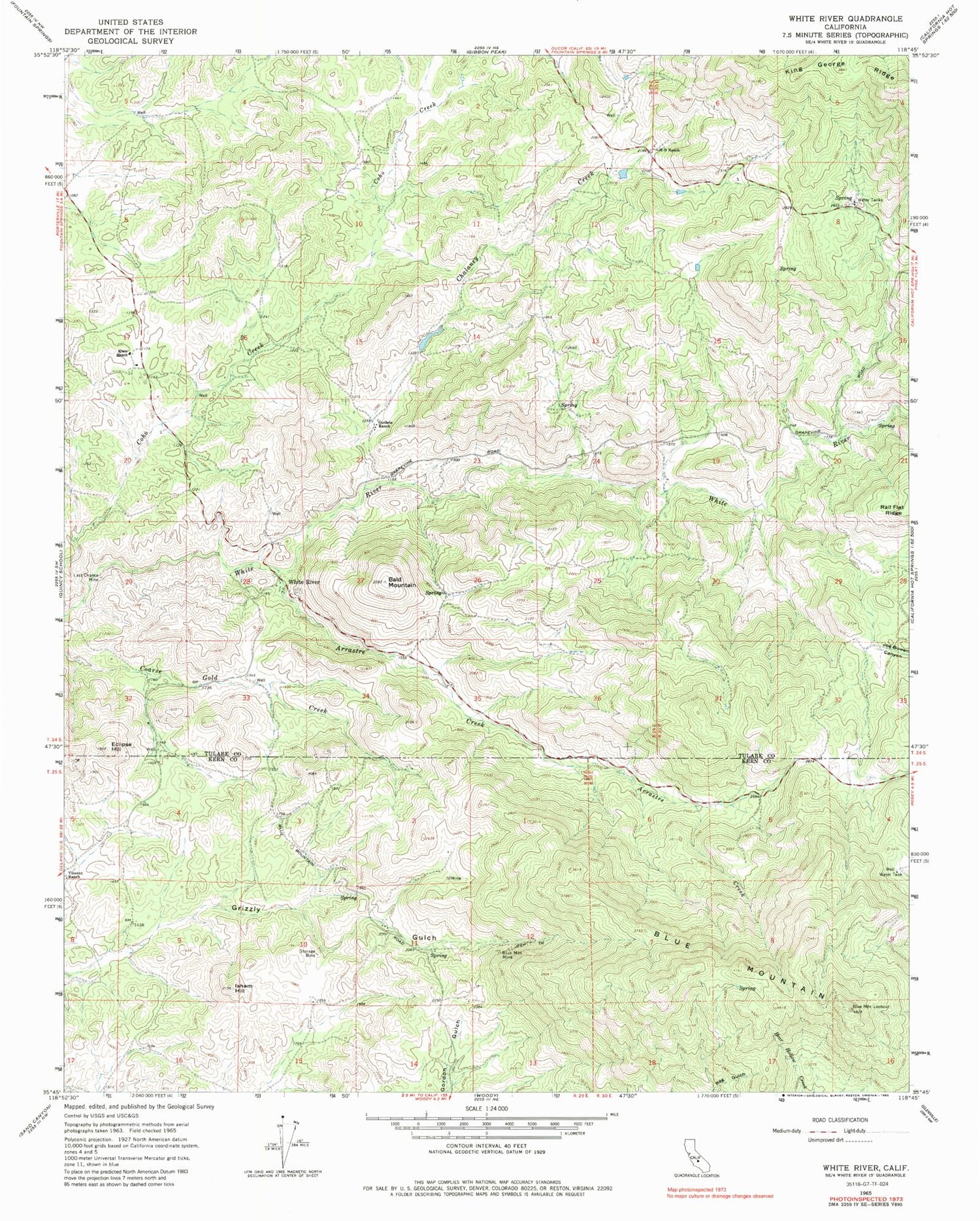 Classic USGS White River California 7.5'x7.5' Topo Map Image