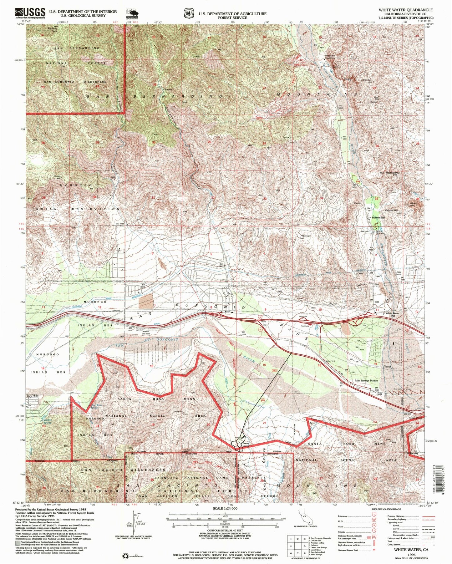 Classic USGS White Water California 7.5'x7.5' Topo Map Image