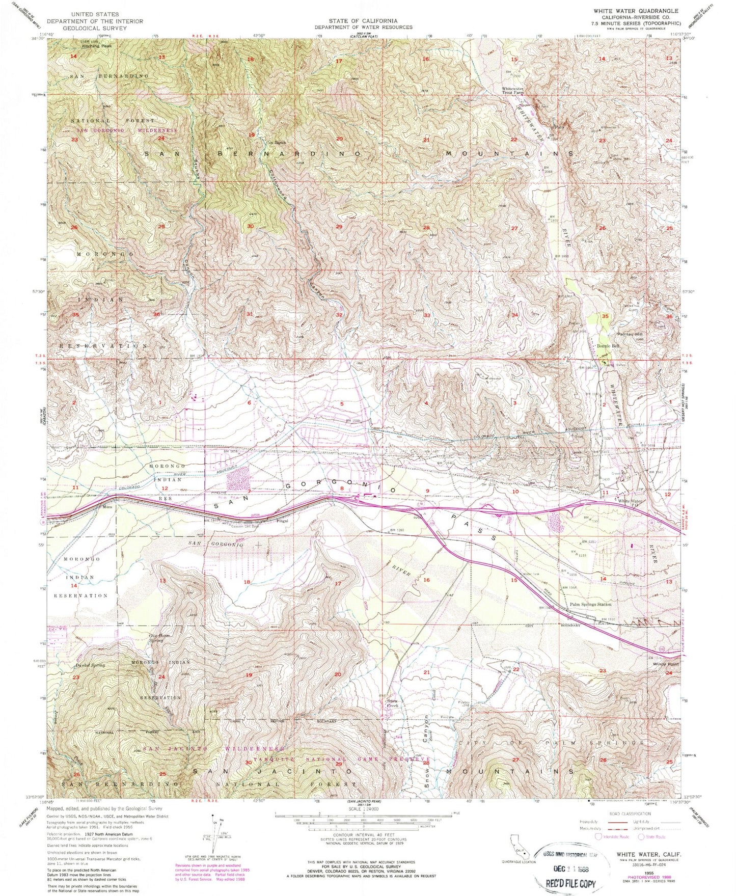 Classic USGS White Water California 7.5'x7.5' Topo Map Image