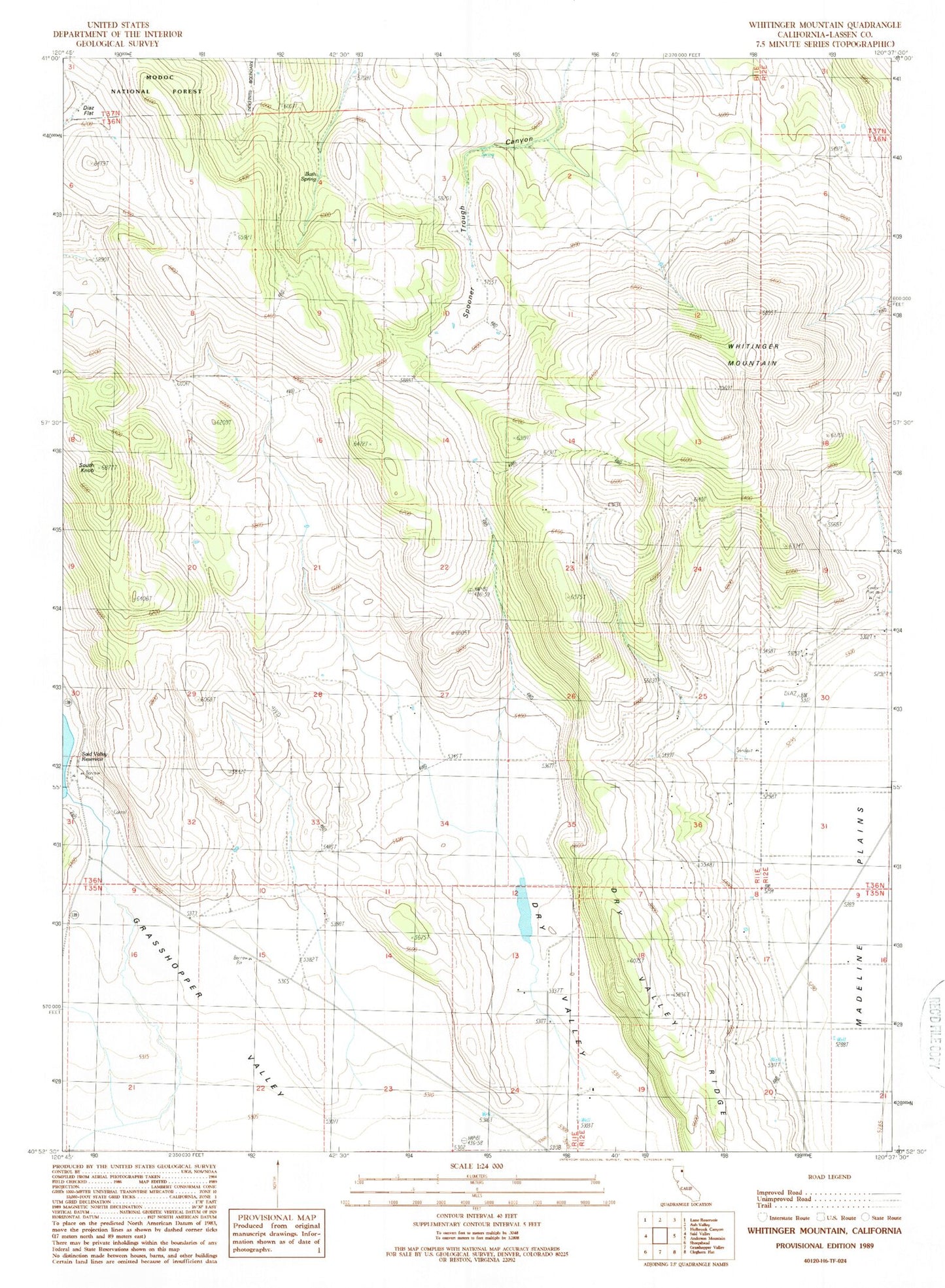 Classic USGS Whitinger Mountain California 7.5'x7.5' Topo Map Image