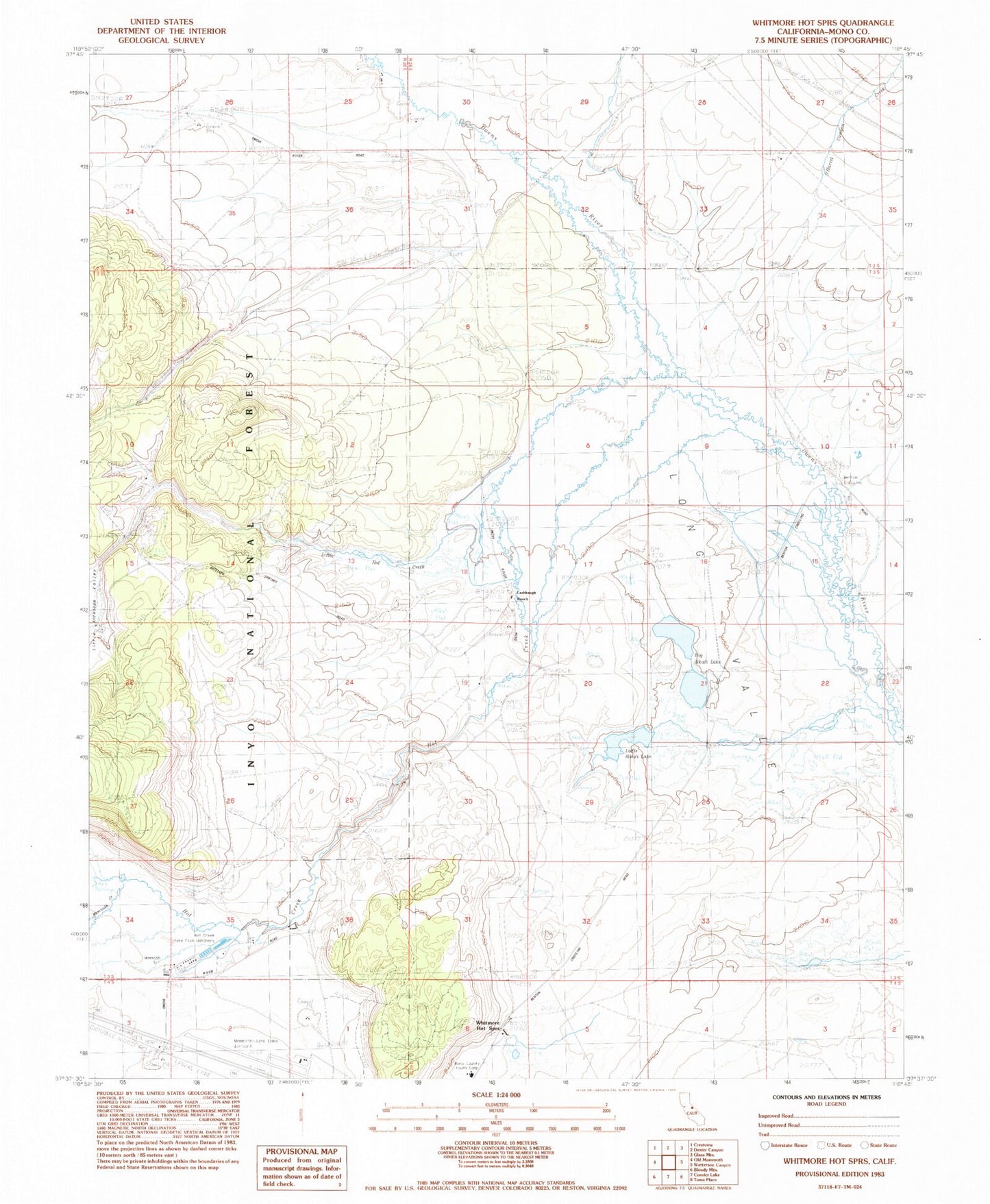 Classic USGS Whitmore Hot Springs California 7.5'x7.5' Topo Map Image