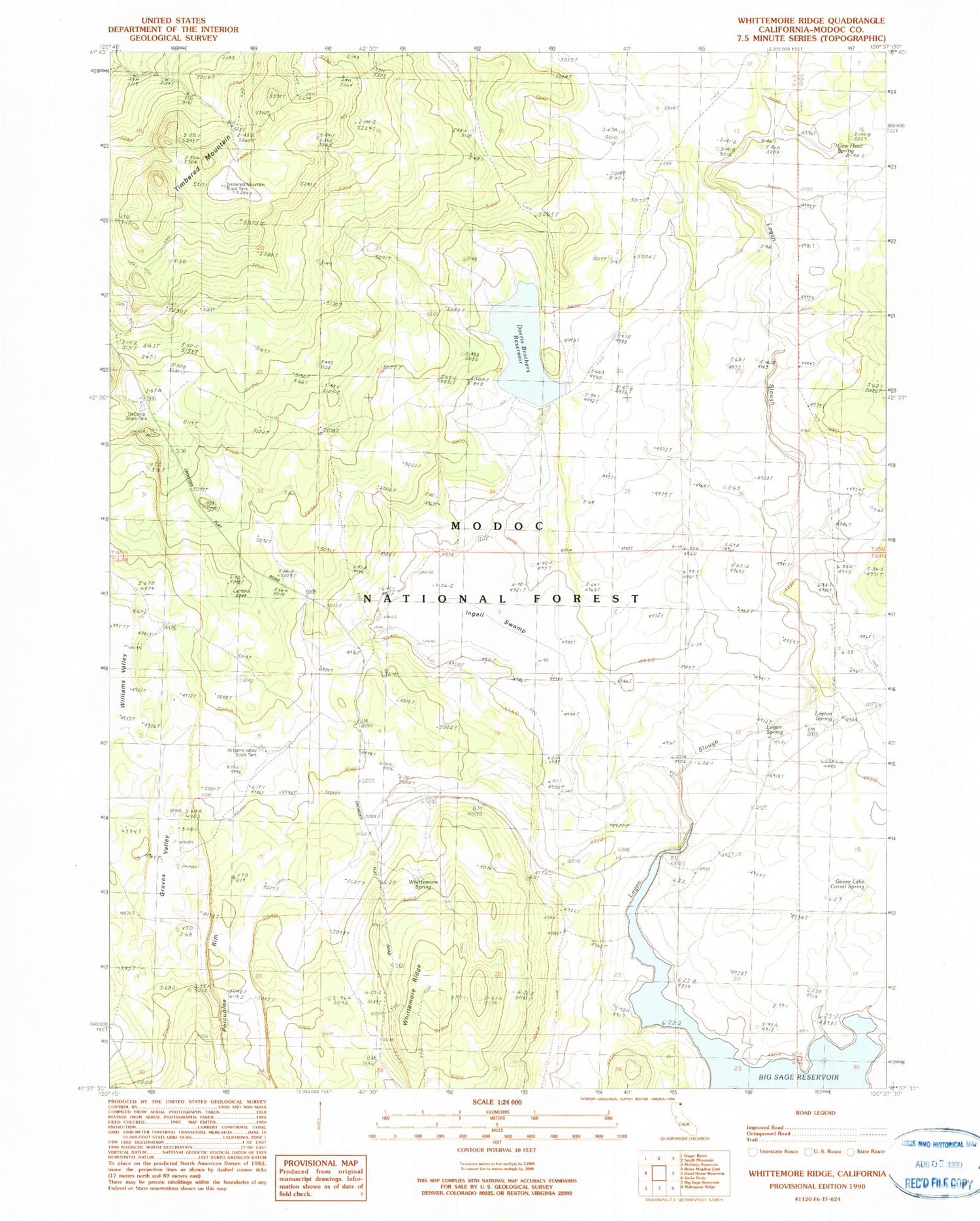 Classic USGS Whittemore Ridge California 7.5'x7.5' Topo Map Image
