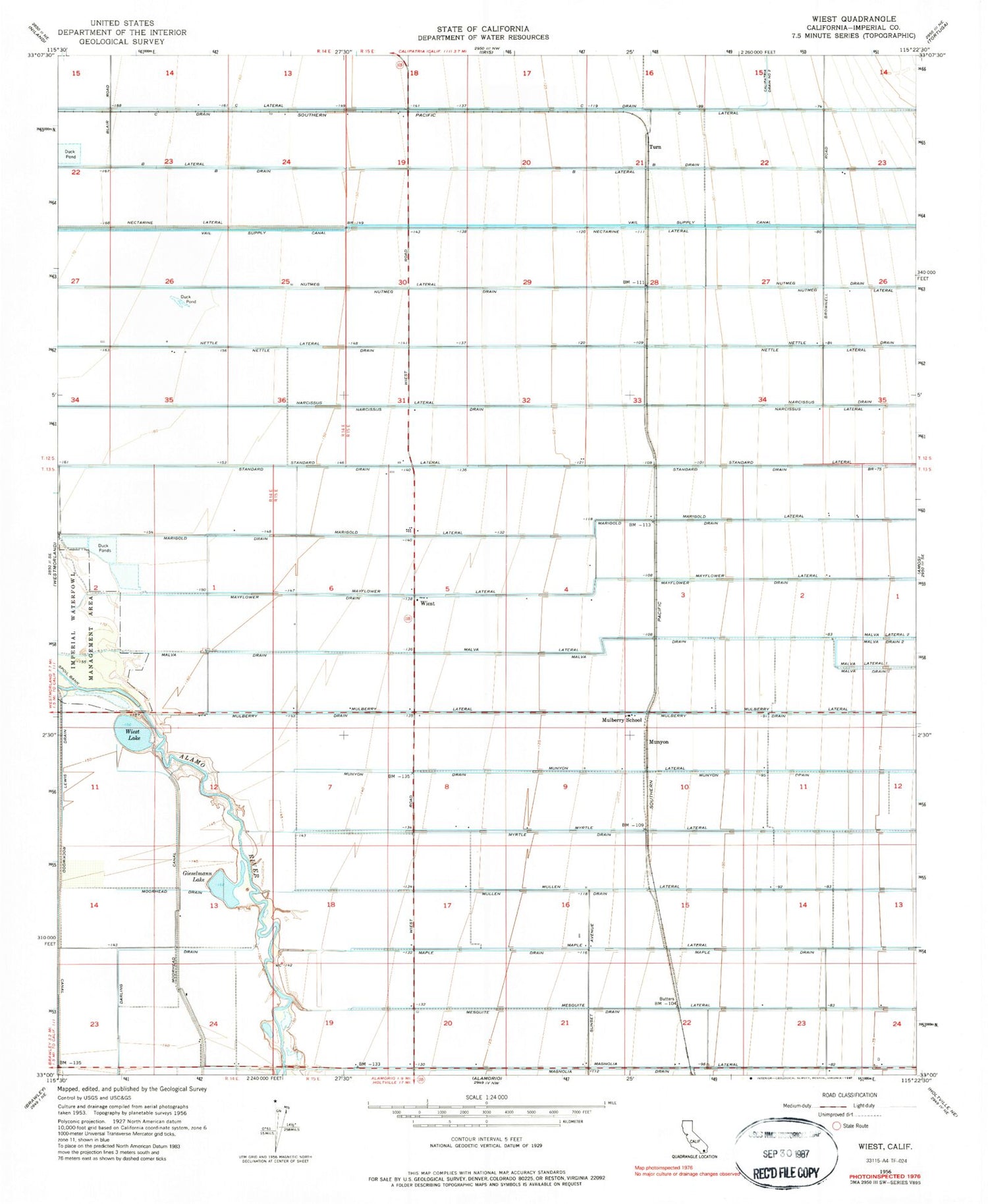 Classic USGS Wiest California 7.5'x7.5' Topo Map Image