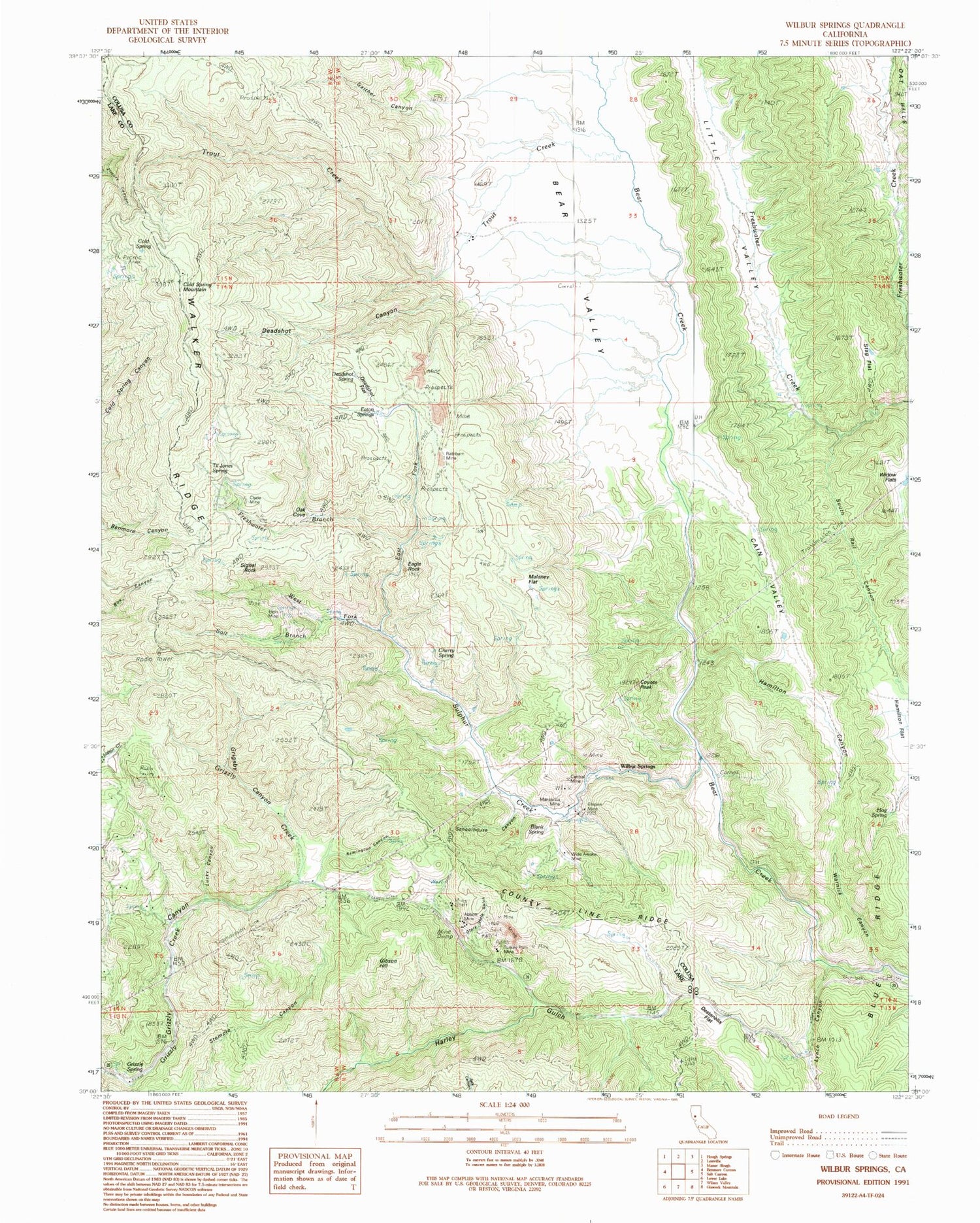 Classic USGS Wilbur Springs California 7.5'x7.5' Topo Map Image