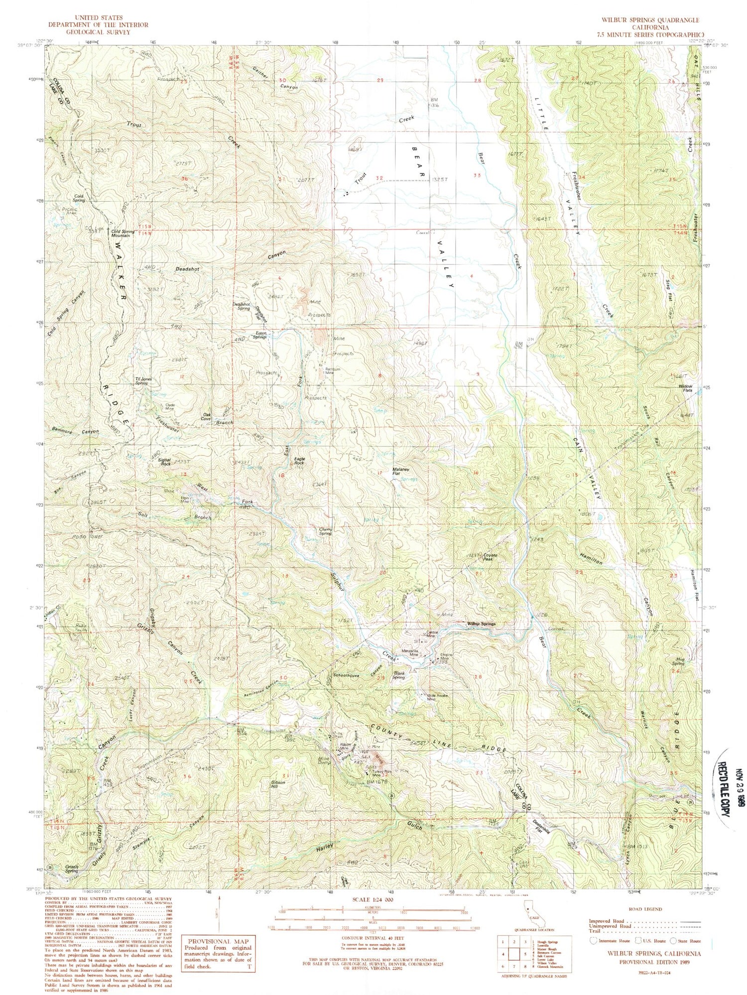 Classic USGS Wilbur Springs California 7.5'x7.5' Topo Map Image