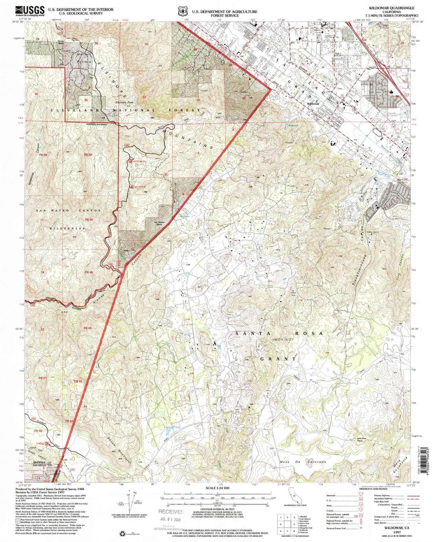 Classic USGS Wildomar California 7.5'x7.5' Topo Map Image