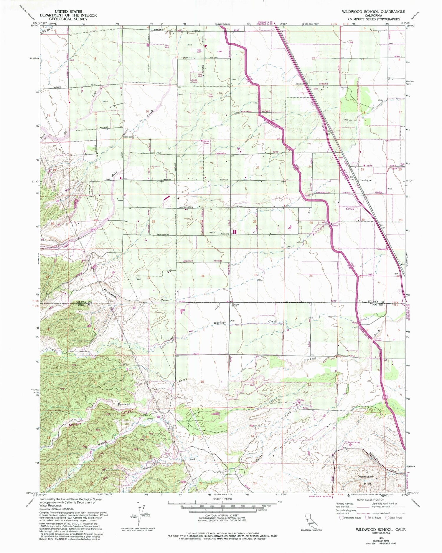 Classic USGS Wildwood School California 7.5'x7.5' Topo Map Image