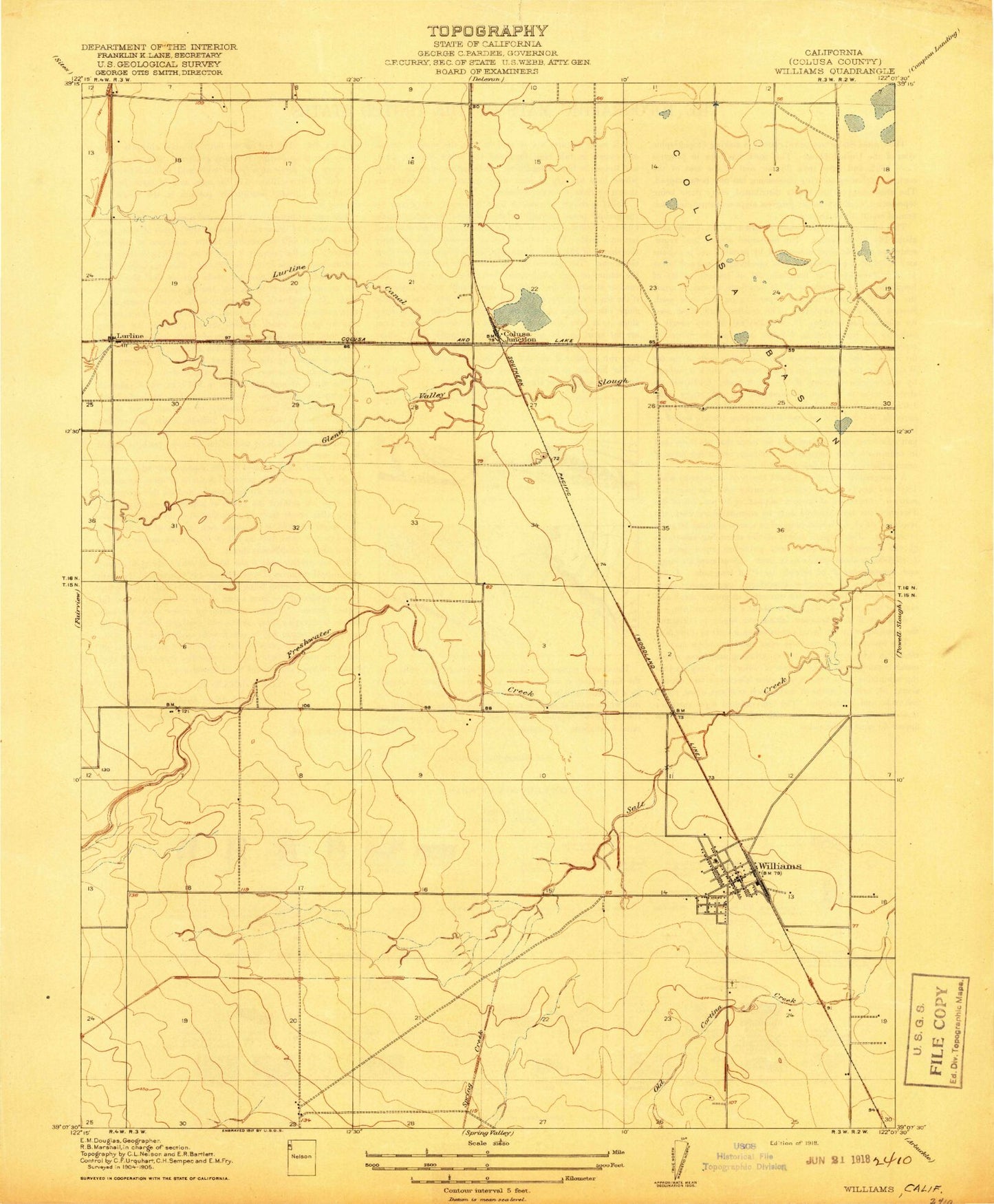 Classic USGS Williams California 7.5'x7.5' Topo Map Image