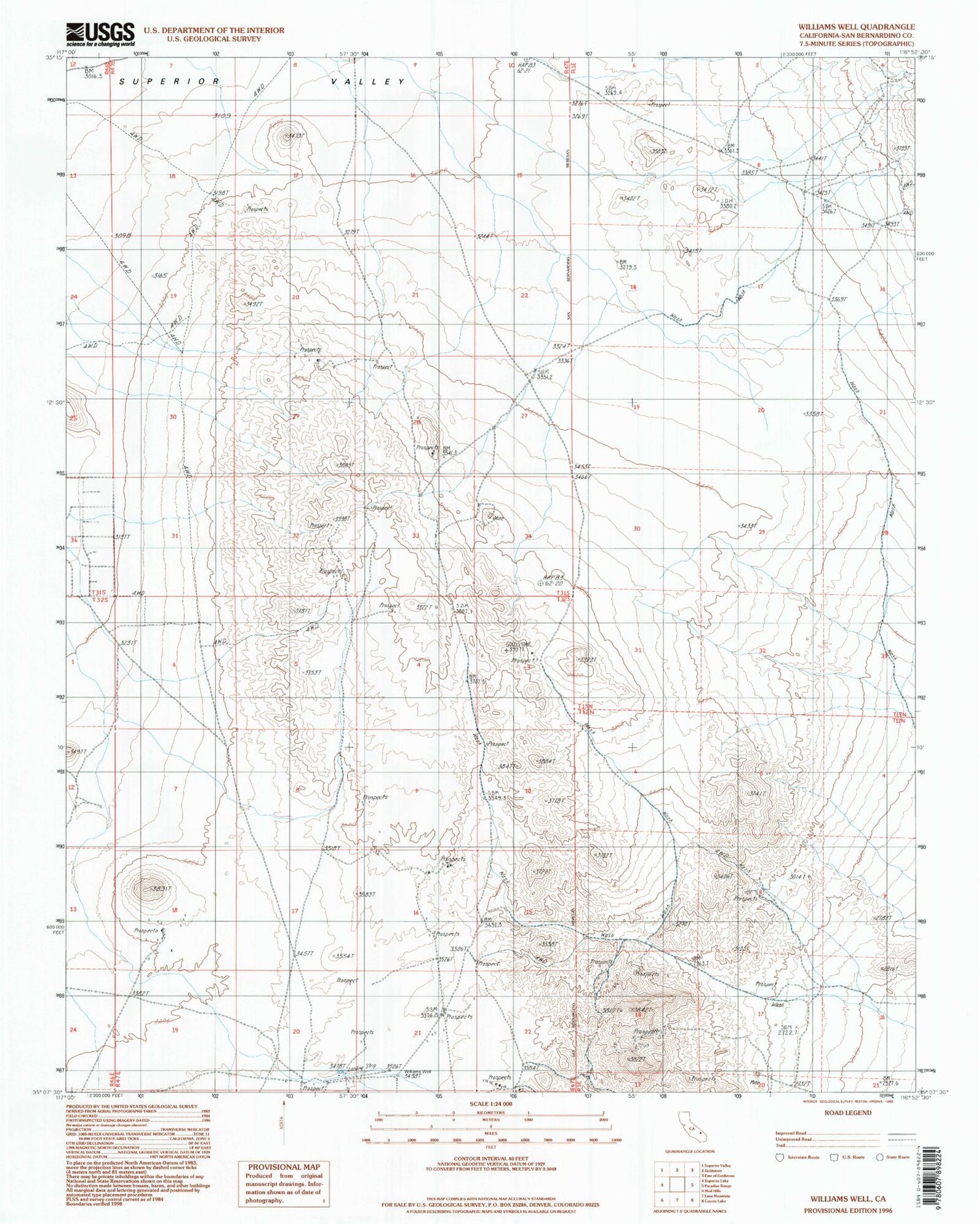Classic USGS Williams Well California 7.5'x7.5' Topo Map Image