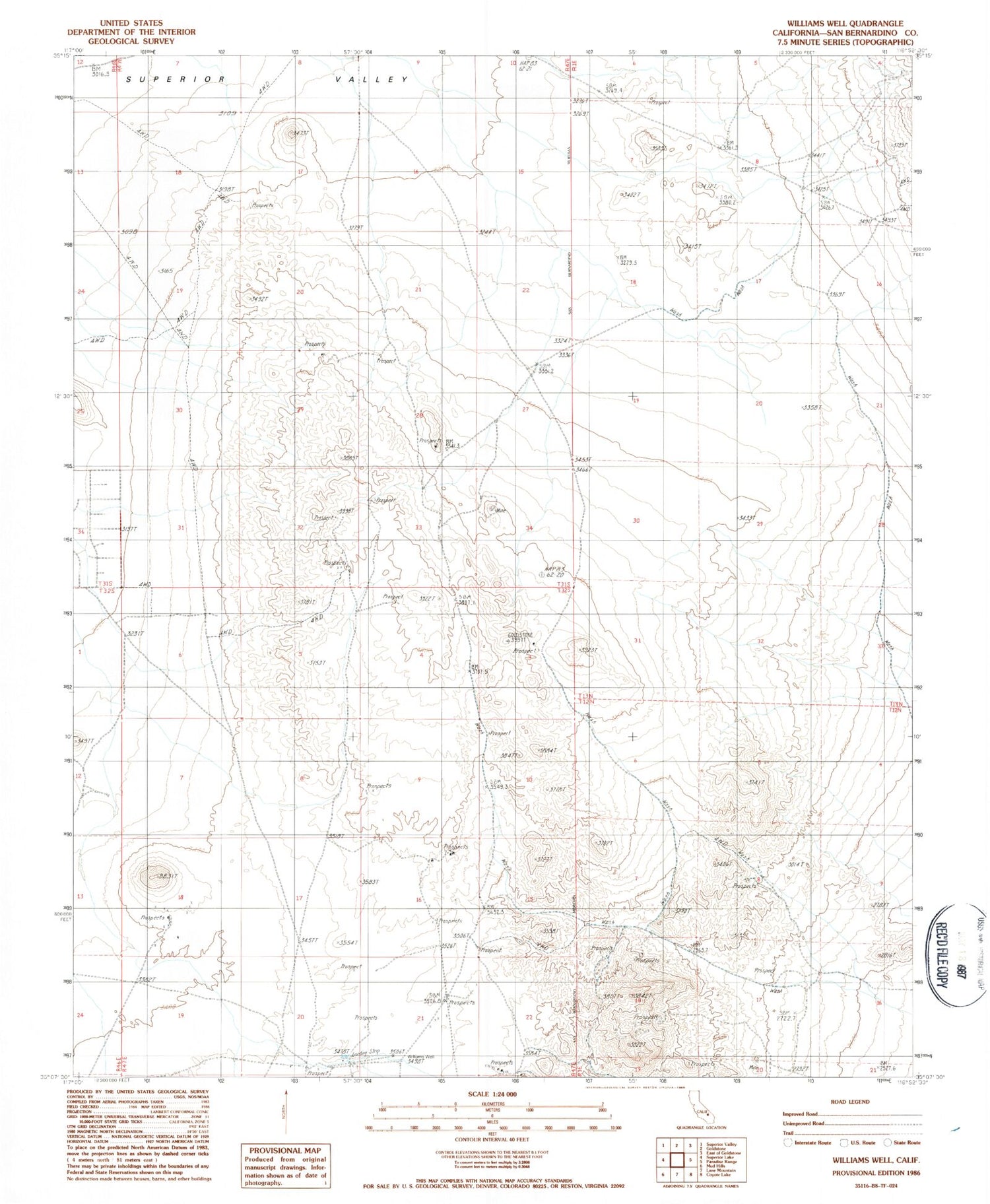 Classic USGS Williams Well California 7.5'x7.5' Topo Map Image