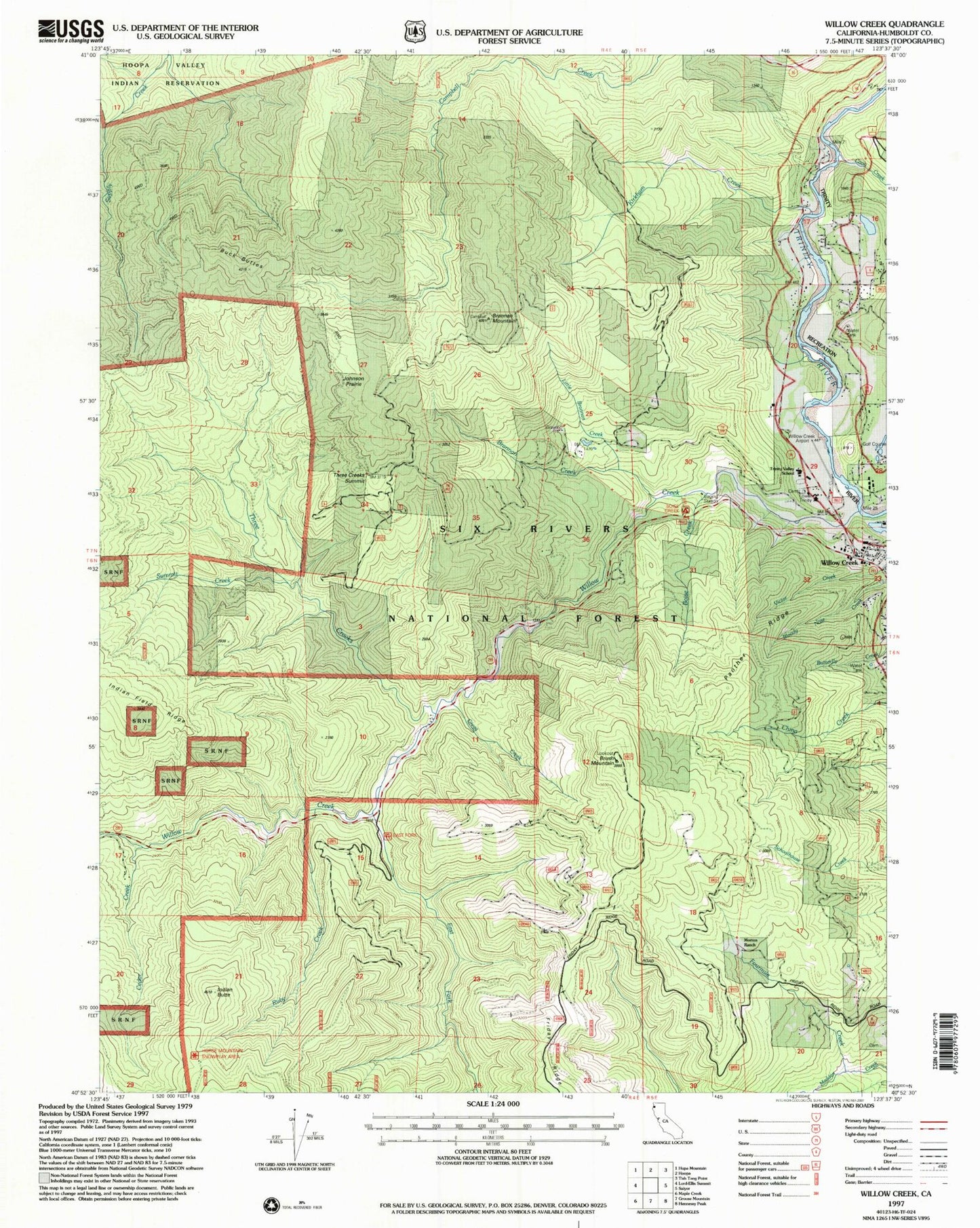 Classic USGS Willow Creek California 7.5'x7.5' Topo Map Image