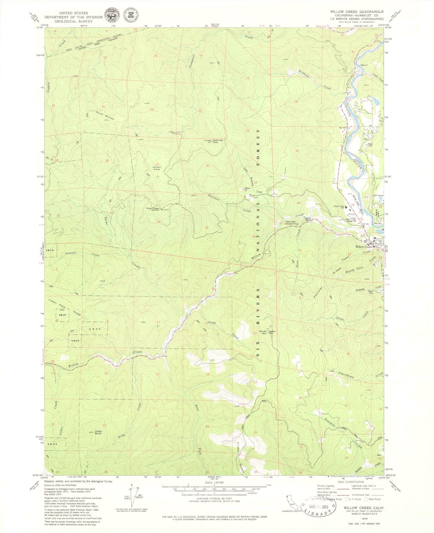 Classic USGS Willow Creek California 7.5'x7.5' Topo Map Image