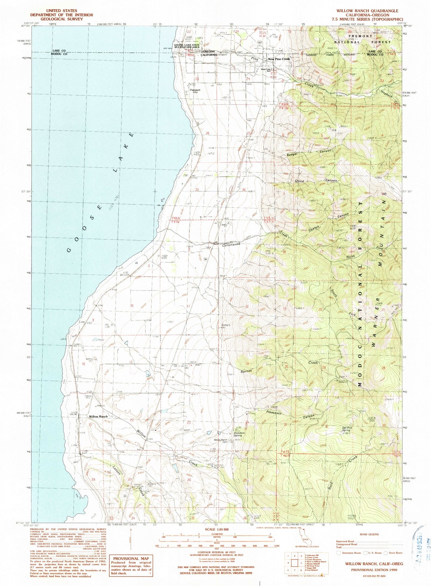 Classic USGS Willow Ranch California 7.5'x7.5' Topo Map Image
