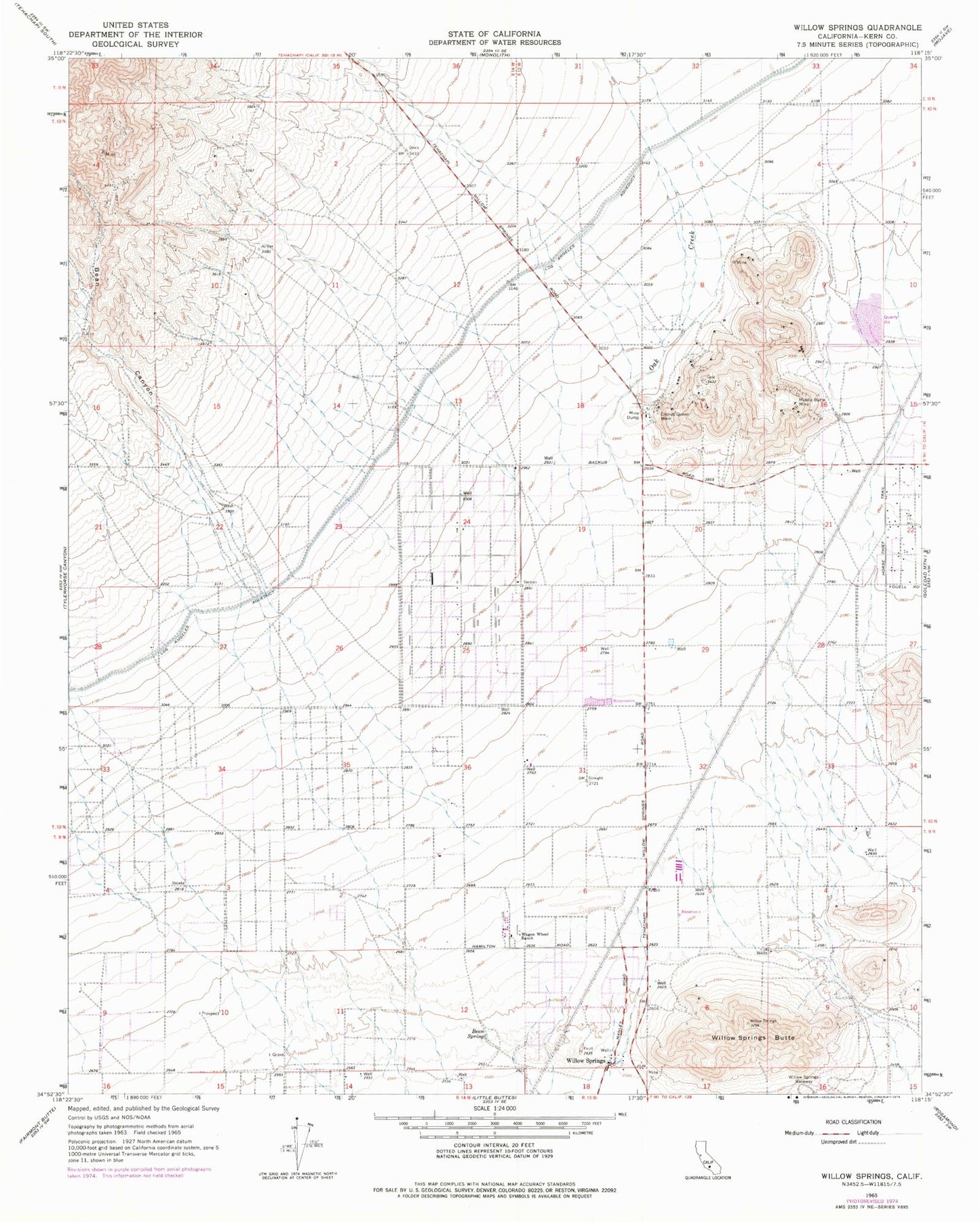 Classic USGS Willow Springs California 7.5'x7.5' Topo Map Image