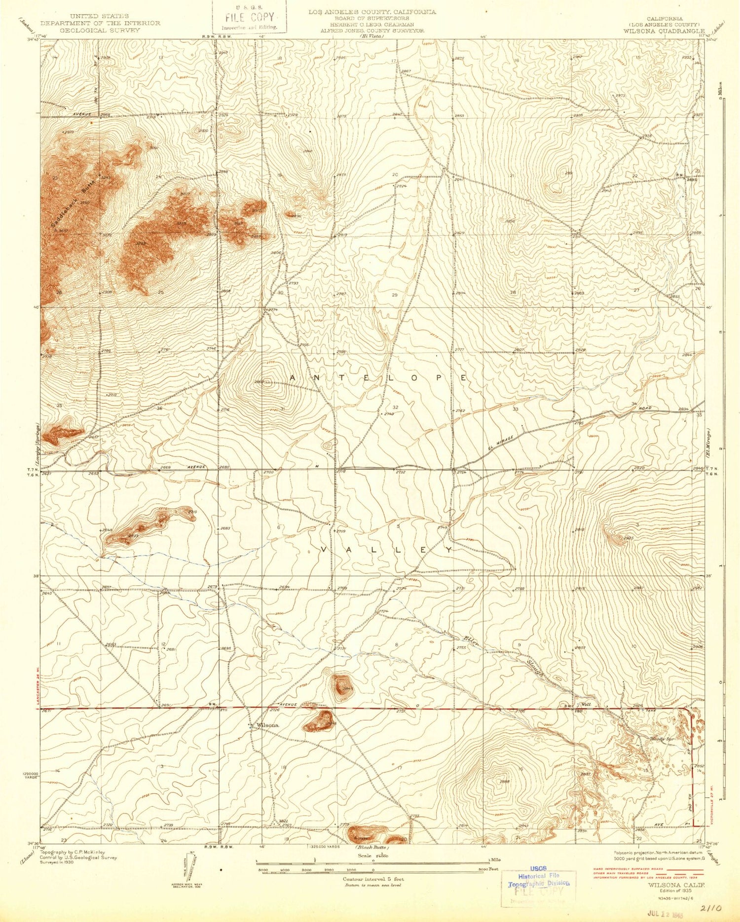 Classic USGS Wilsona California 7.5'x7.5' Topo Map Image