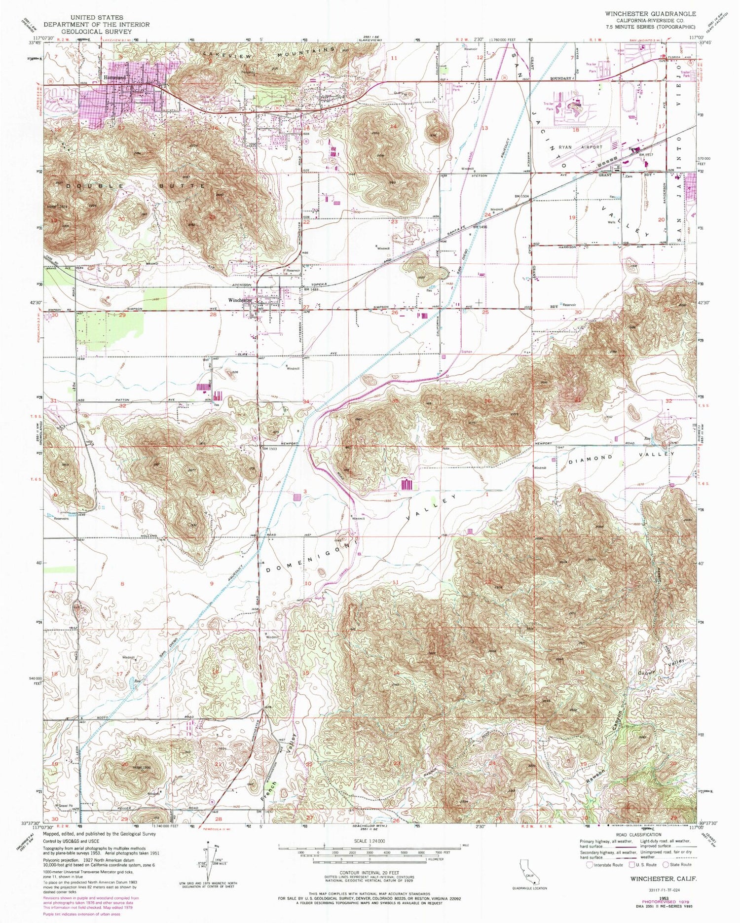 Classic USGS Winchester California 7.5'x7.5' Topo Map Image