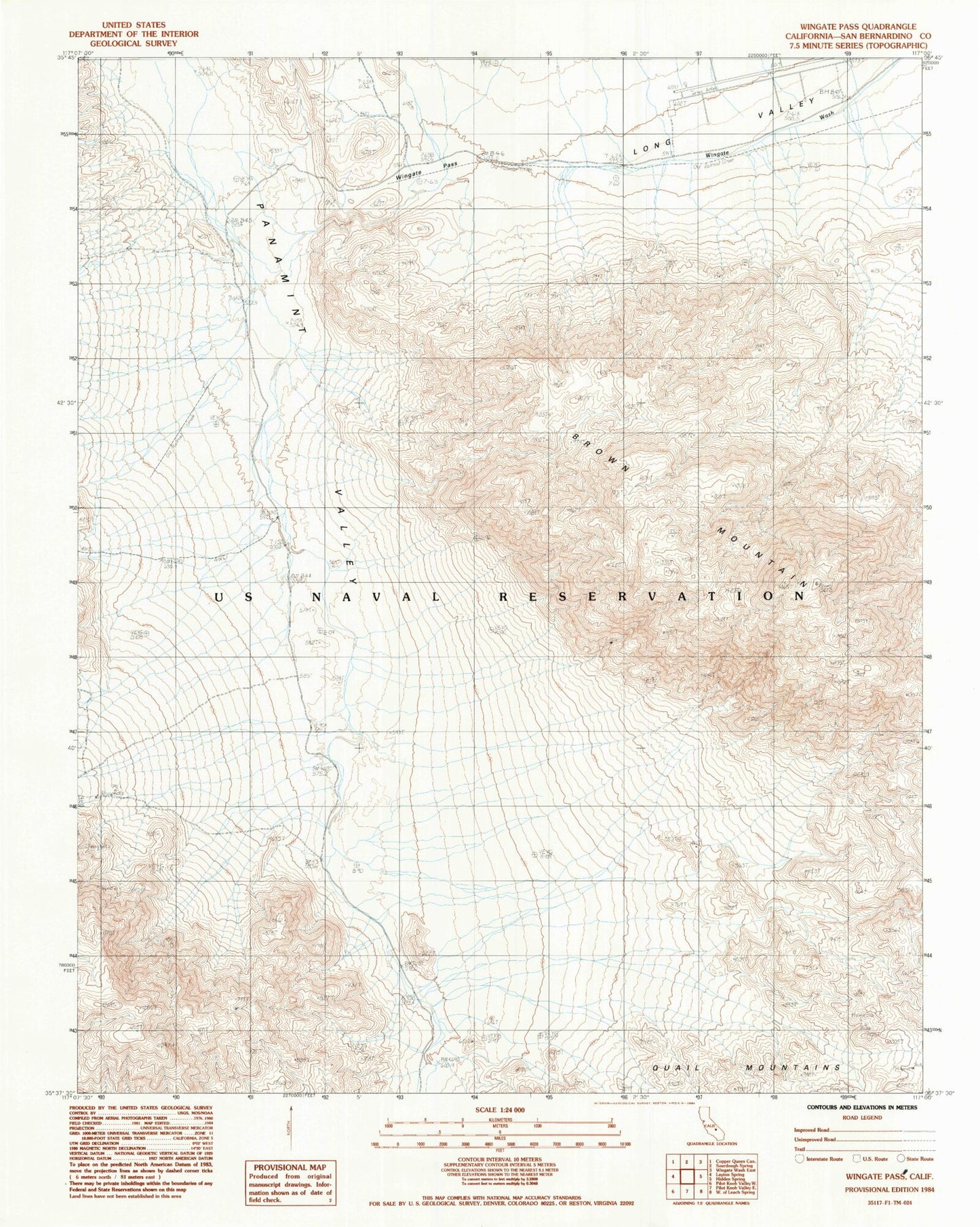 Classic USGS Wingate Pass California 7.5'x7.5' Topo Map Image