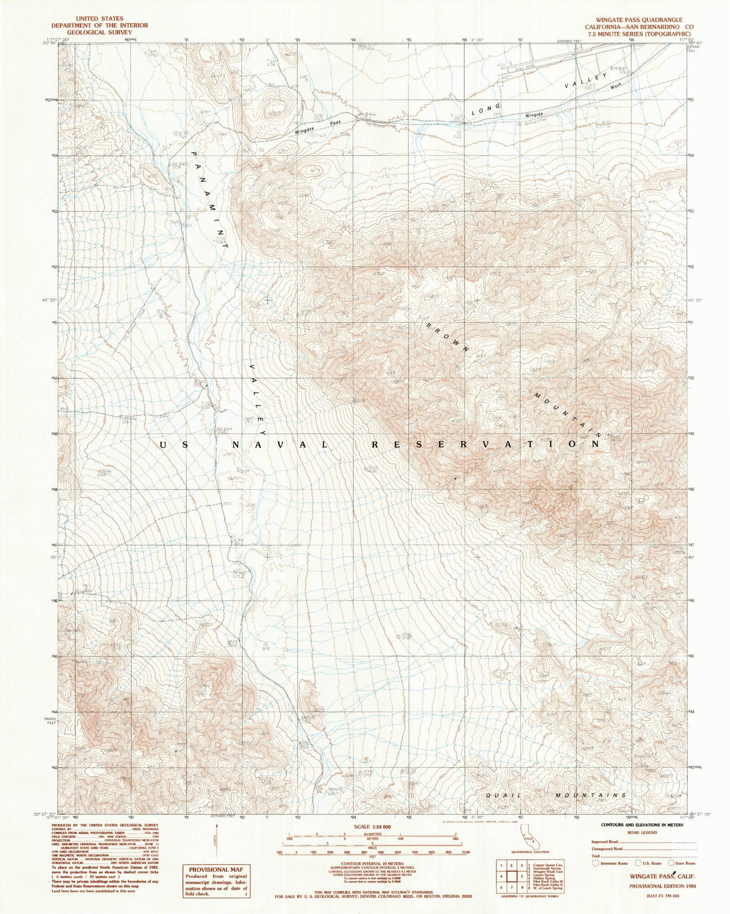 Classic USGS Wingate Pass California 7.5'x7.5' Topo Map Image