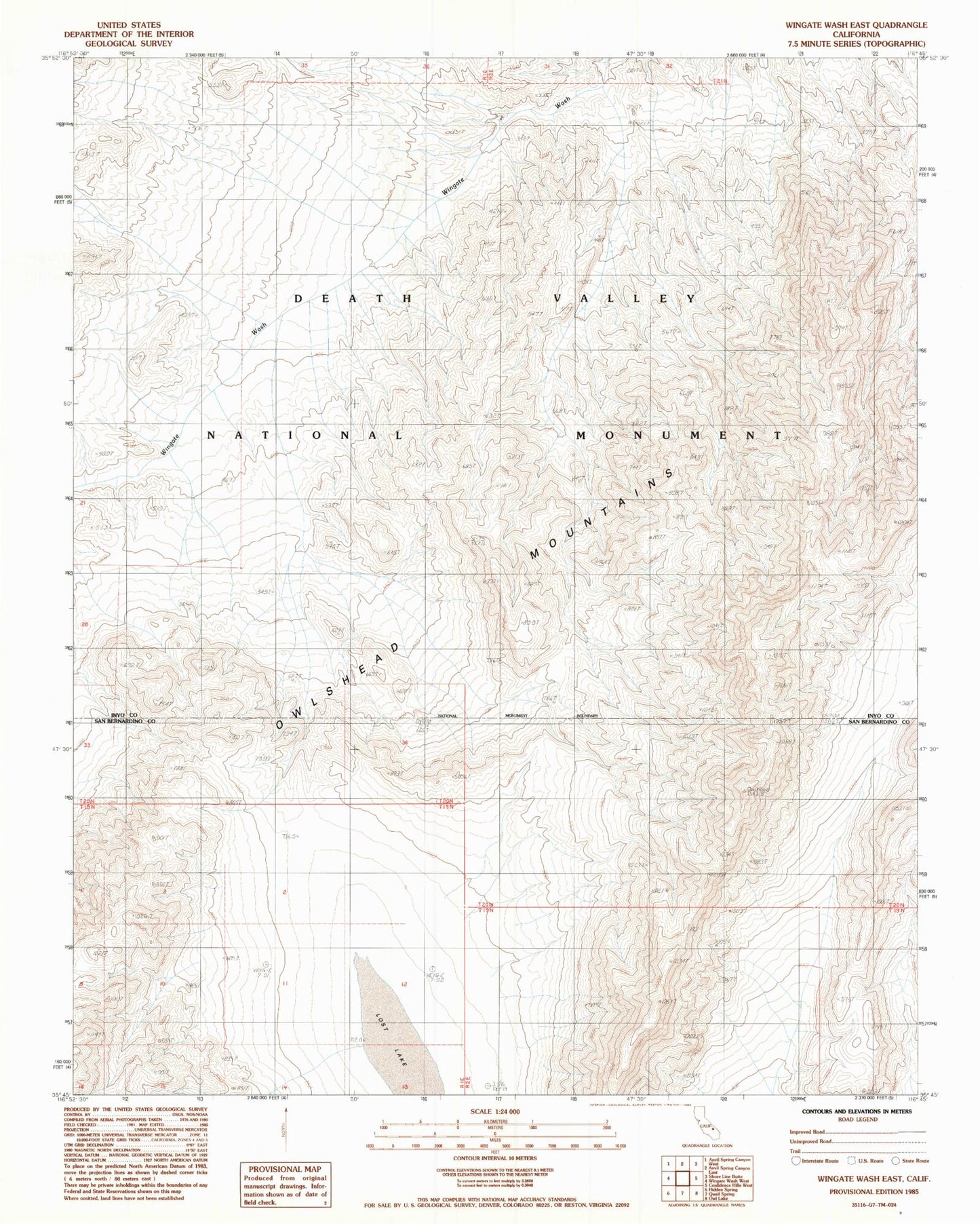Classic USGS Wingate Wash East California 7.5'x7.5' Topo Map Image