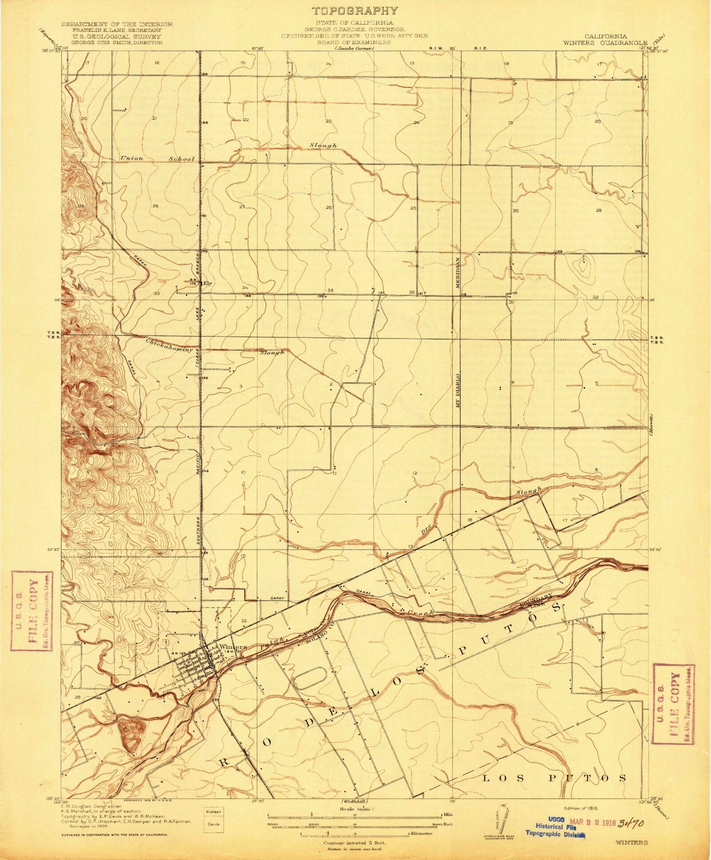 Classic USGS Winters California 7.5'x7.5' Topo Map Image