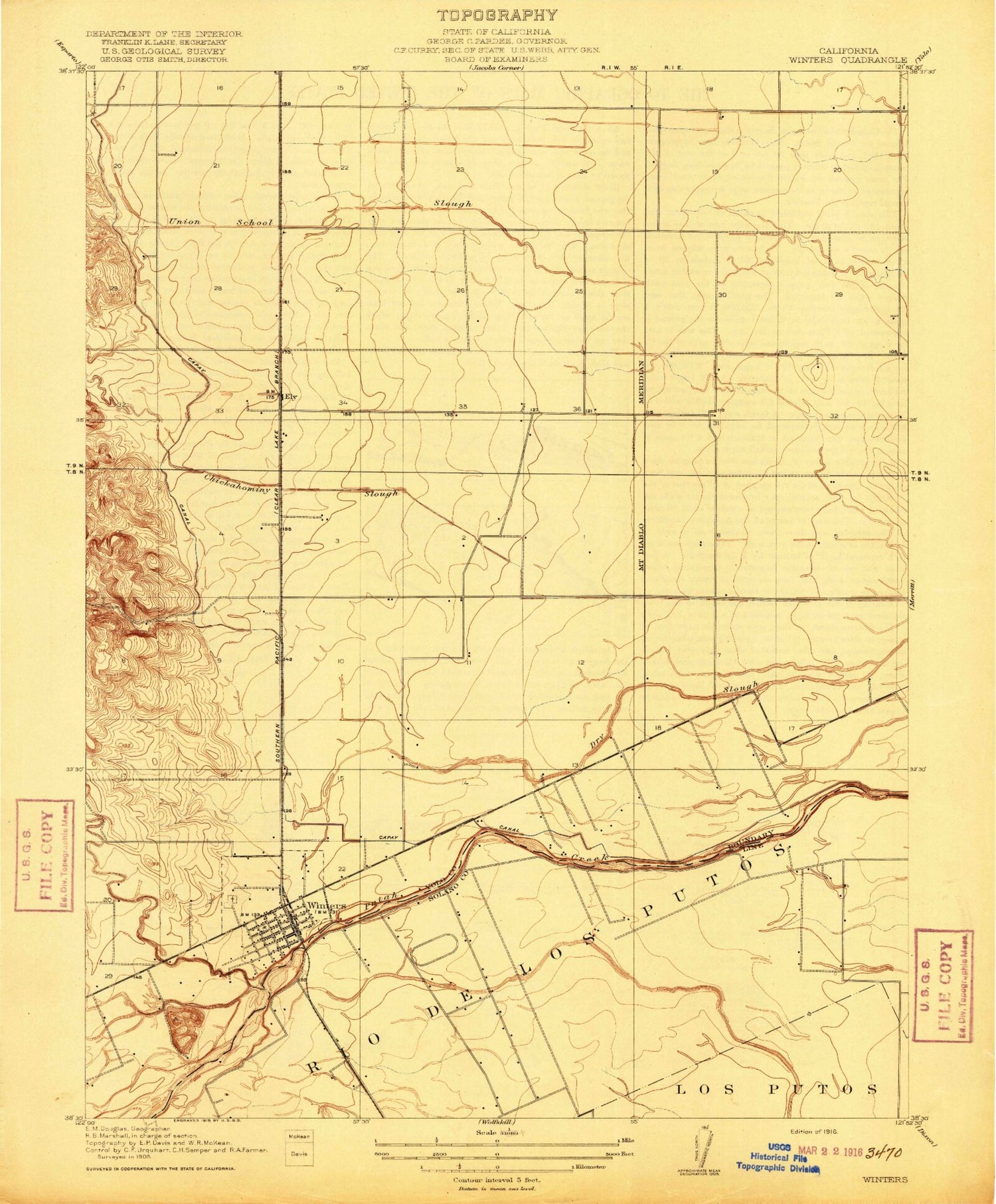 Classic USGS Winters California 7.5'x7.5' Topo Map Image