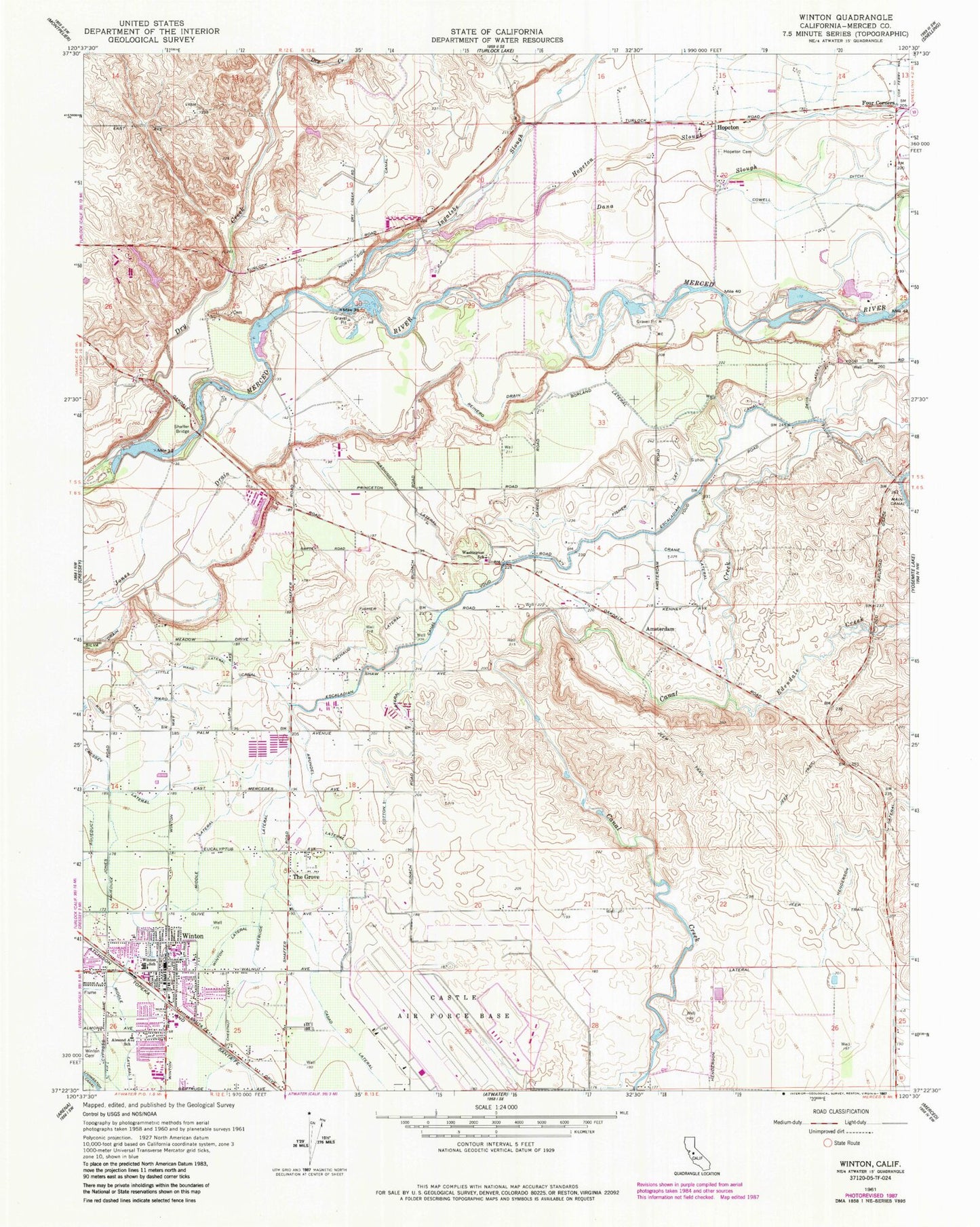 Classic USGS Winton California 7.5'x7.5' Topo Map Image