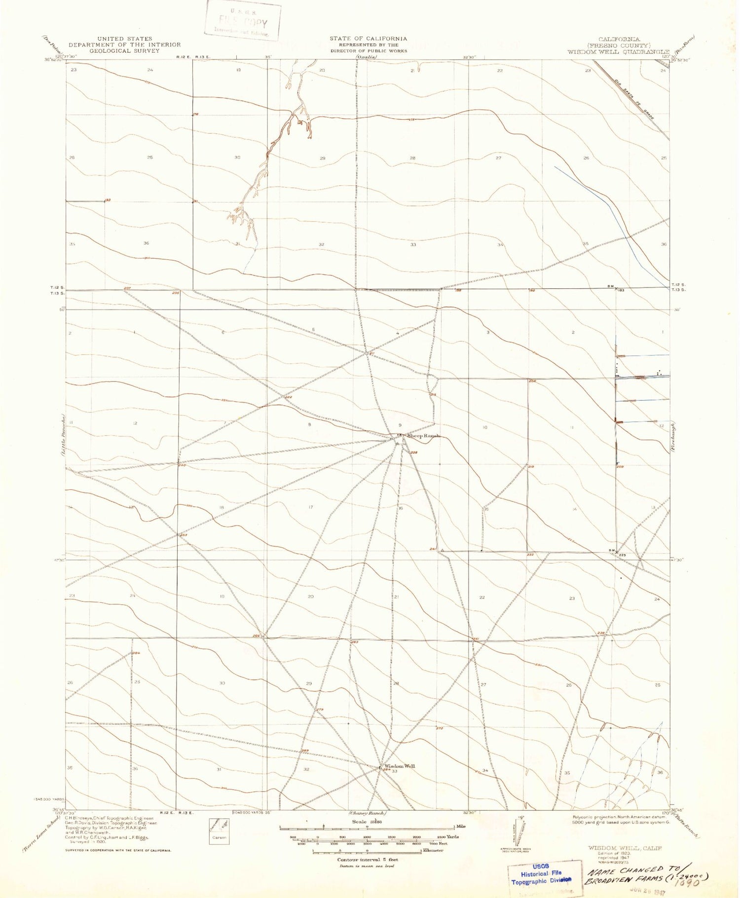 Classic USGS Broadview Farms California 7.5'x7.5' Topo Map Image