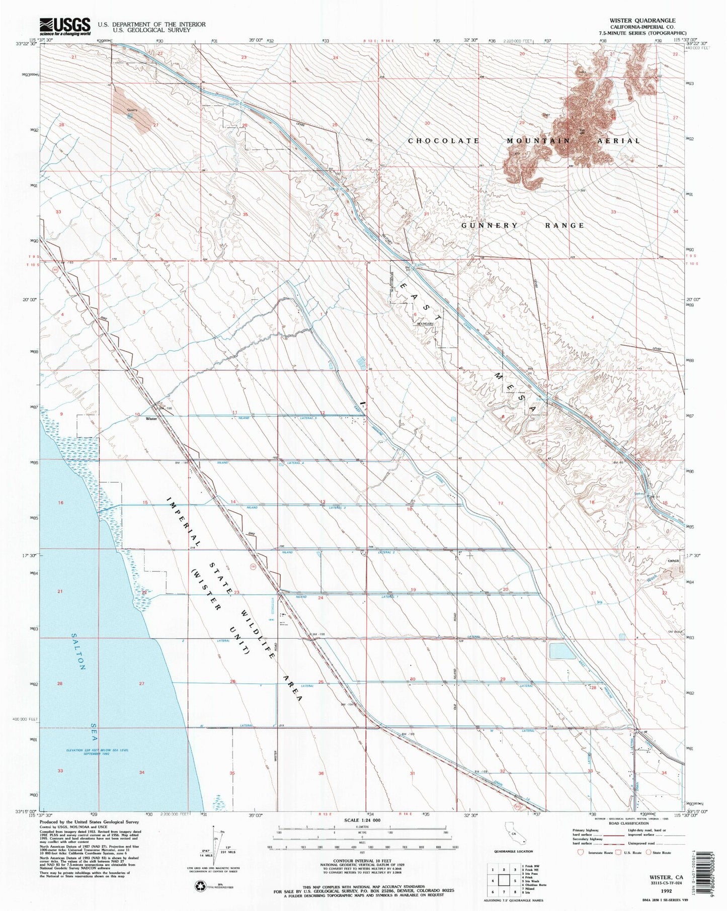 Classic USGS Wister California 7.5'x7.5' Topo Map Image