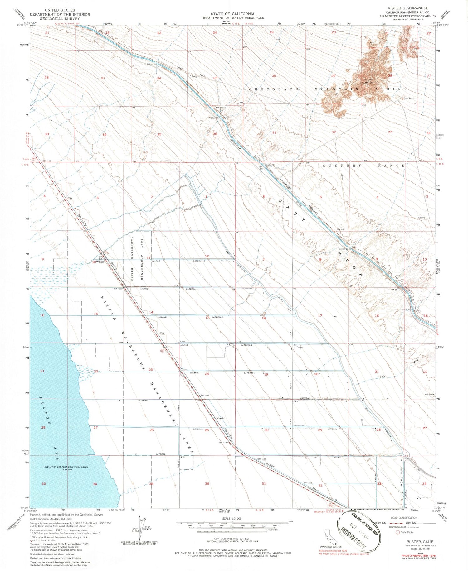 Classic USGS Wister California 7.5'x7.5' Topo Map Image