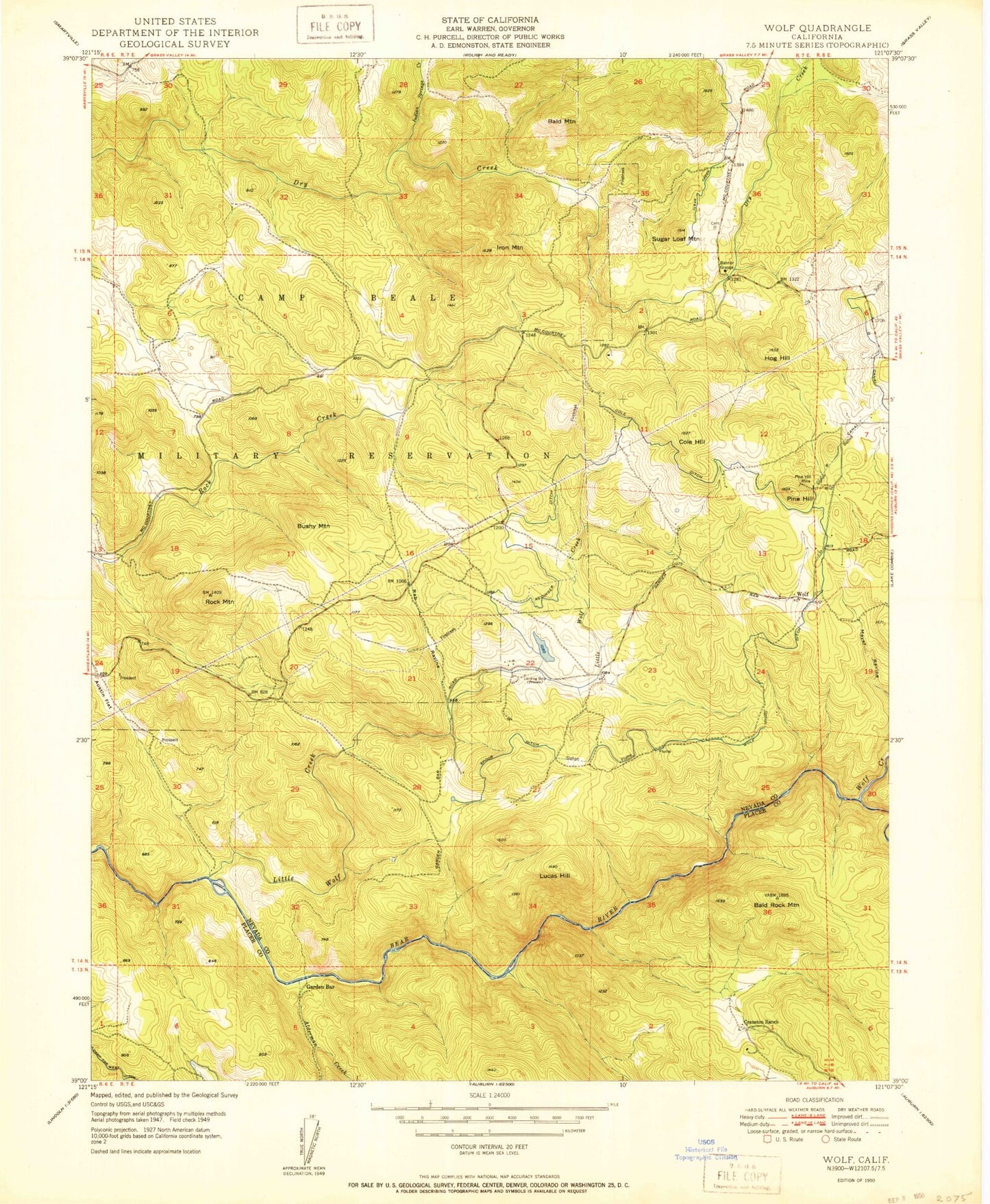Classic USGS Wolf California 7.5'x7.5' Topo Map Image