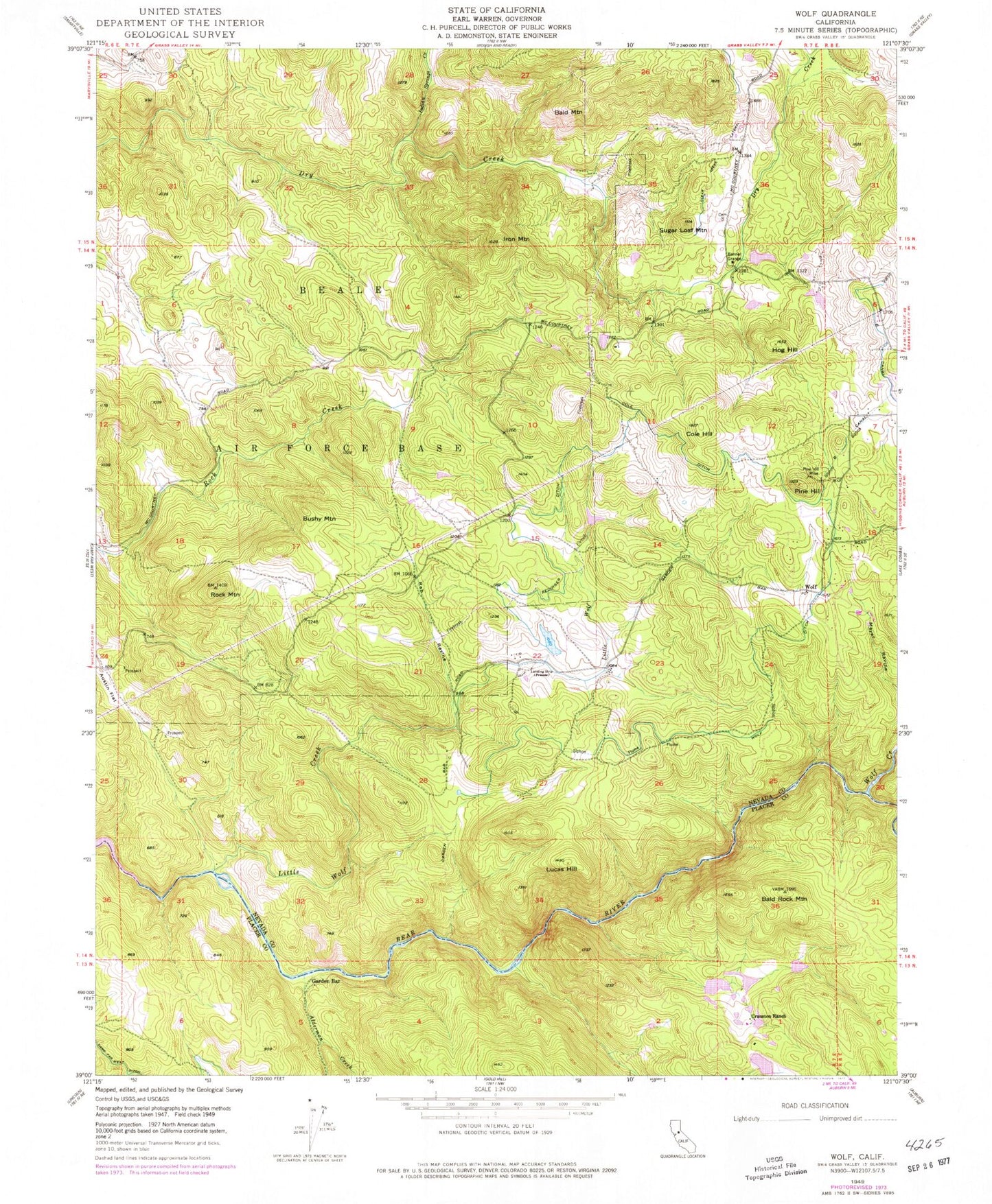 Classic USGS Wolf California 7.5'x7.5' Topo Map Image