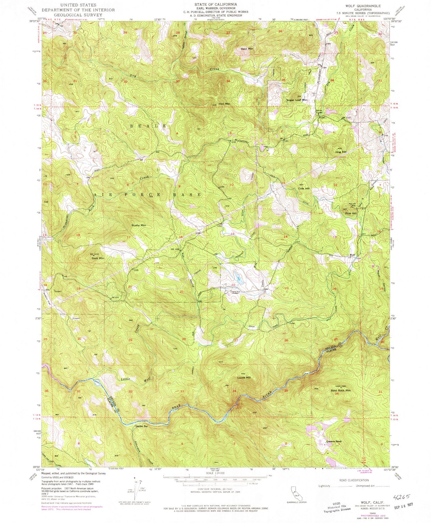 Classic USGS Wolf California 7.5'x7.5' Topo Map Image