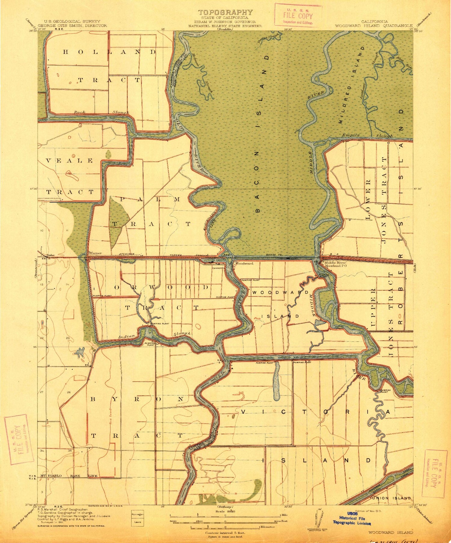 Classic USGS Woodward Island California 7.5'x7.5' Topo Map Image