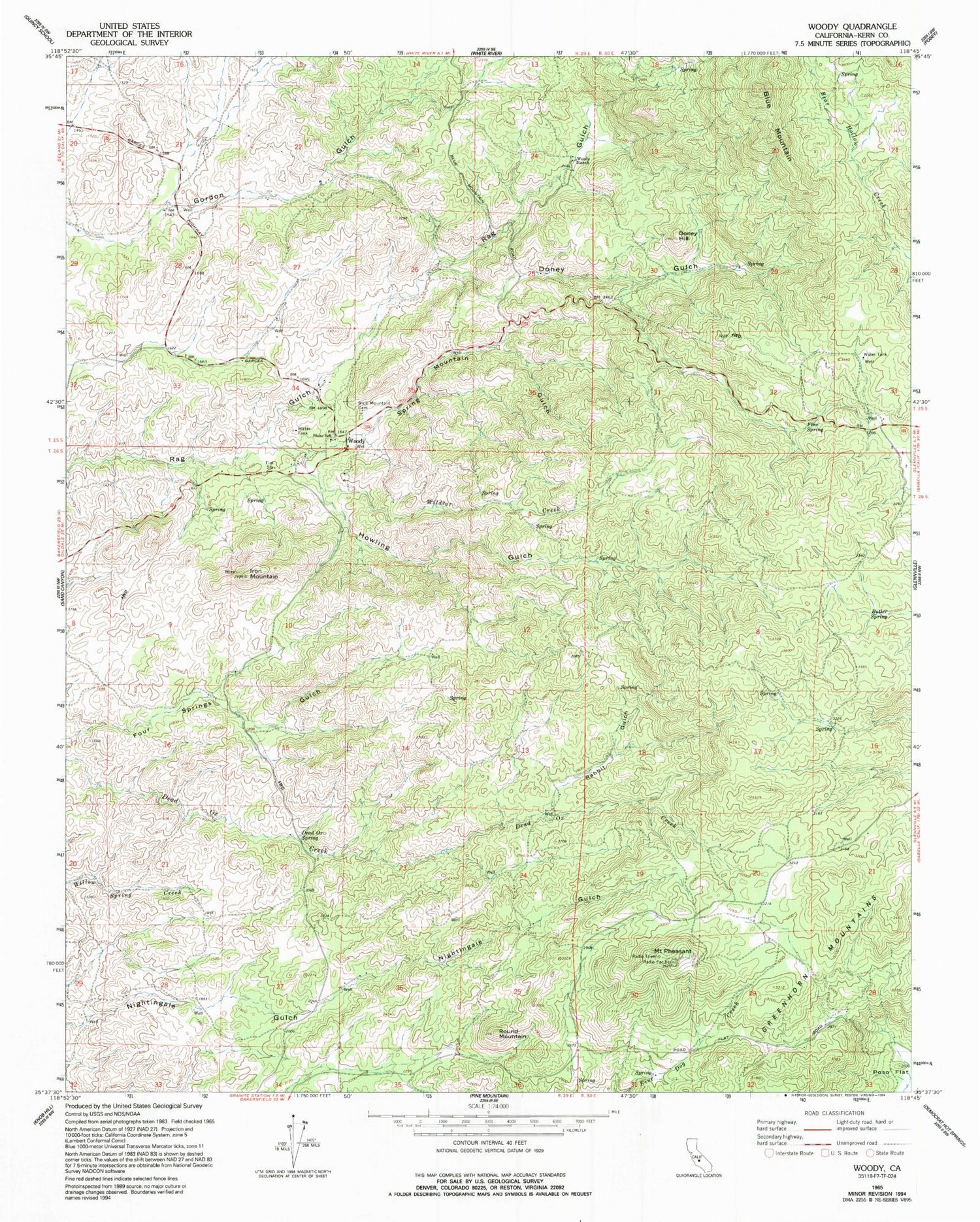 Classic USGS Woody California 7.5'x7.5' Topo Map Image