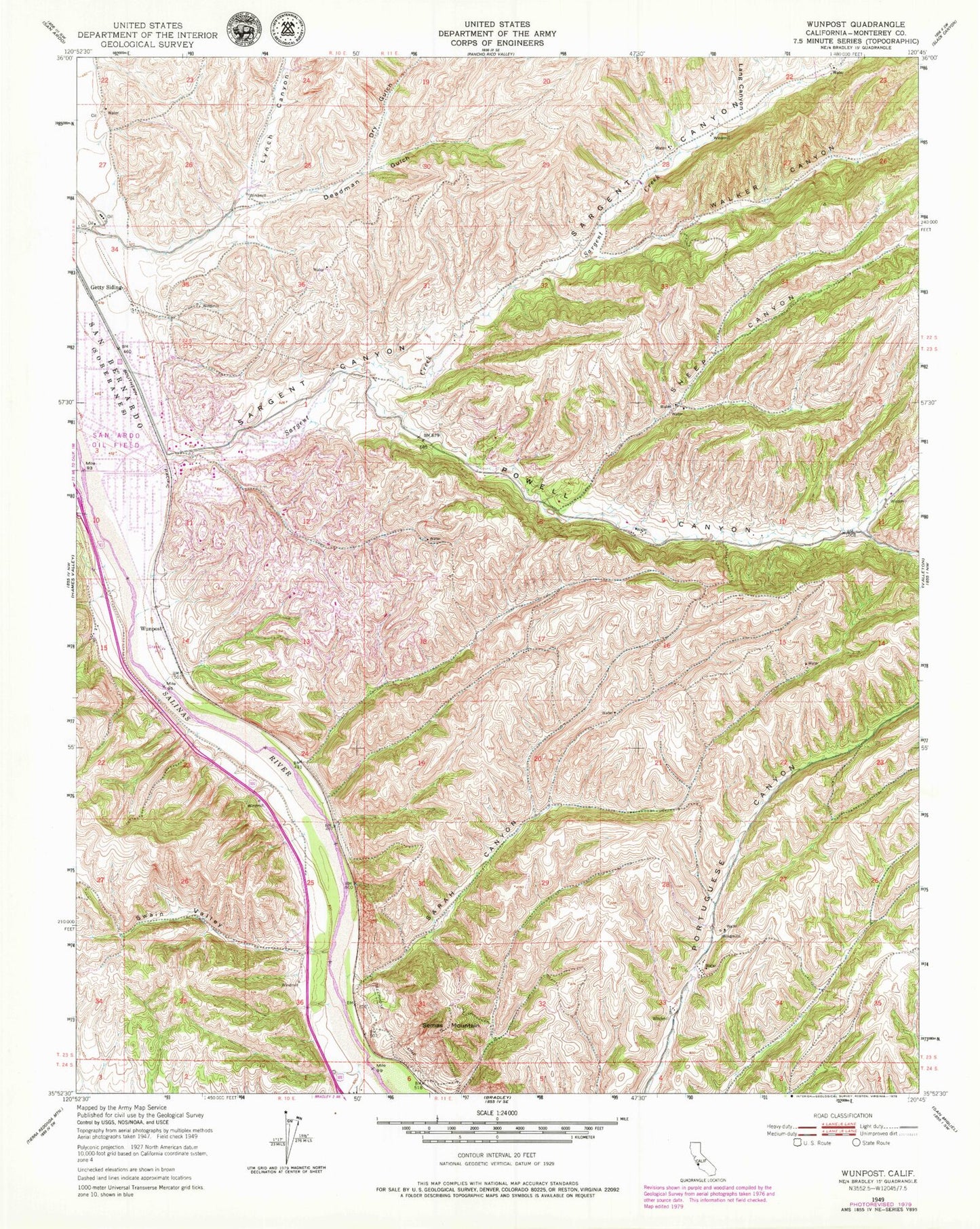 Classic USGS Wunpost California 7.5'x7.5' Topo Map Image