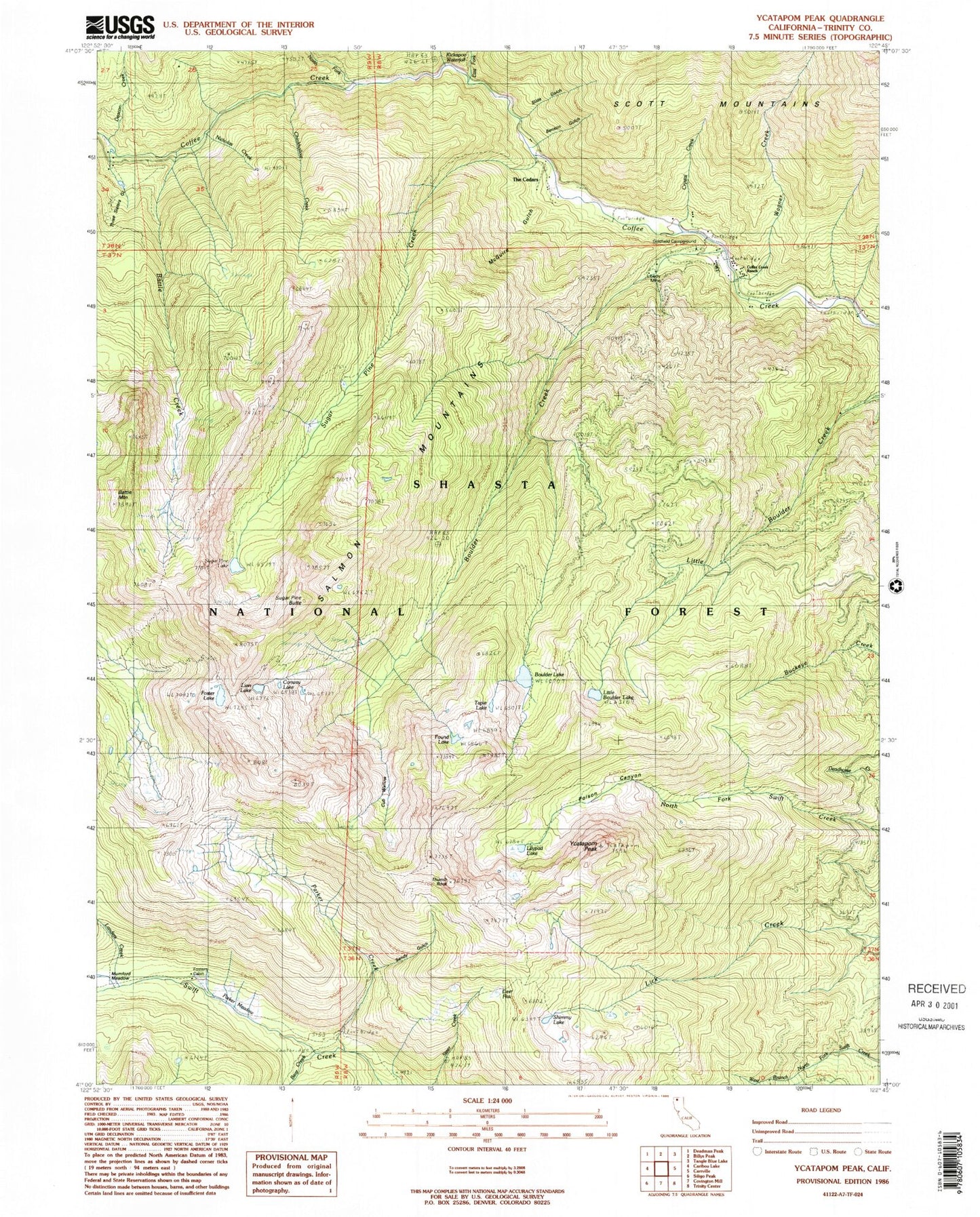 USGS Classic Ycatapom Peak California 7.5'x7.5' Topo Map Image