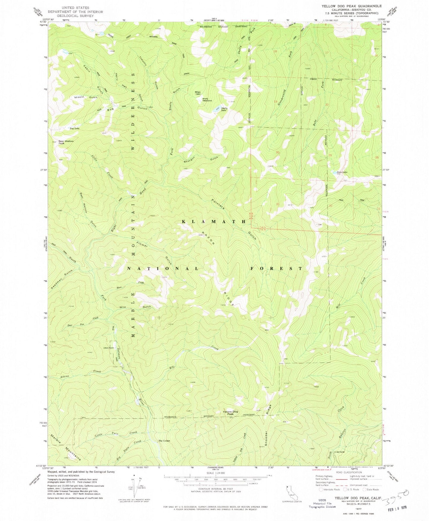 Classic USGS Yellow Dog Peak California 7.5'x7.5' Topo Map Image