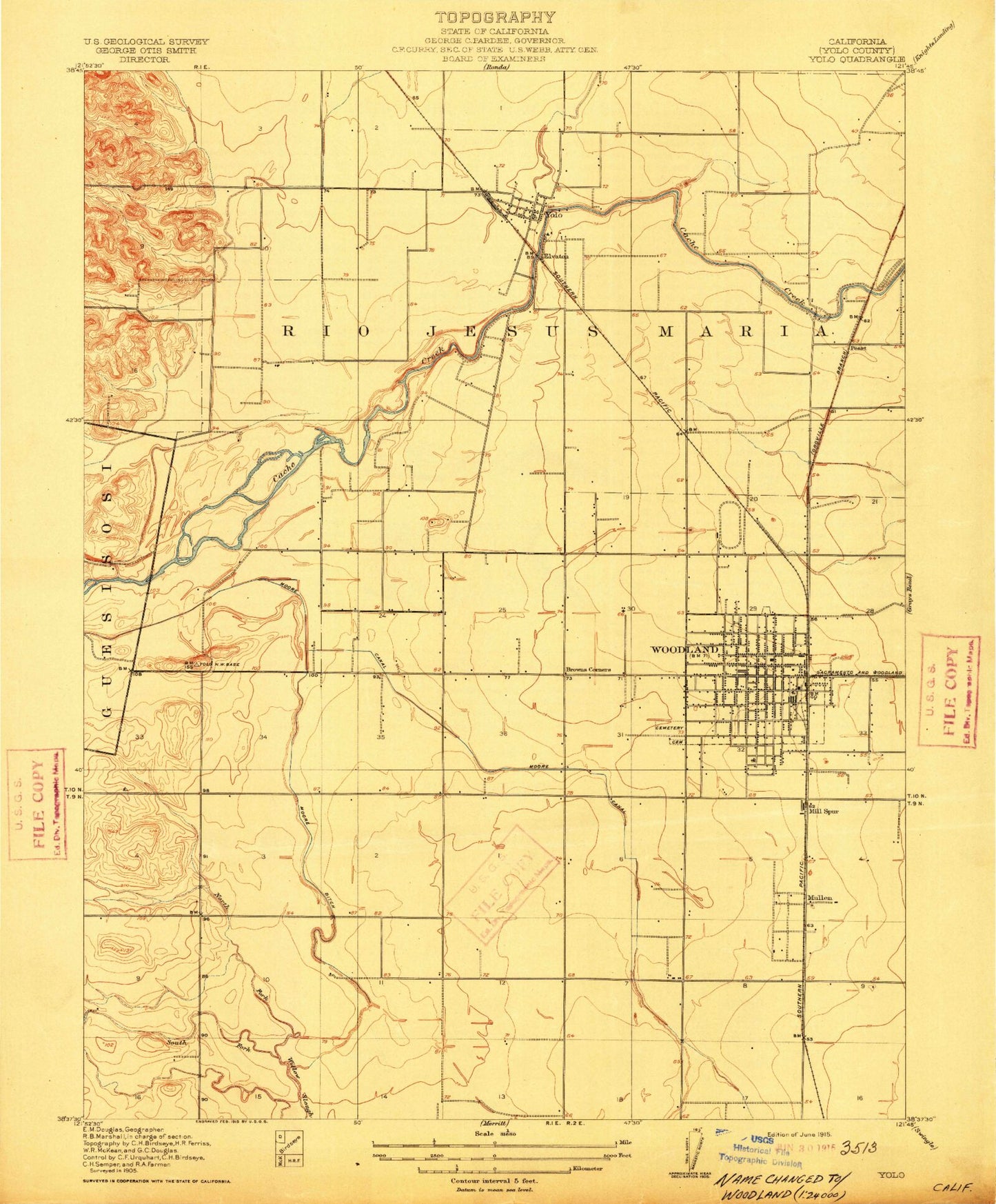Classic USGS Woodland California 7.5'x7.5' Topo Map Image