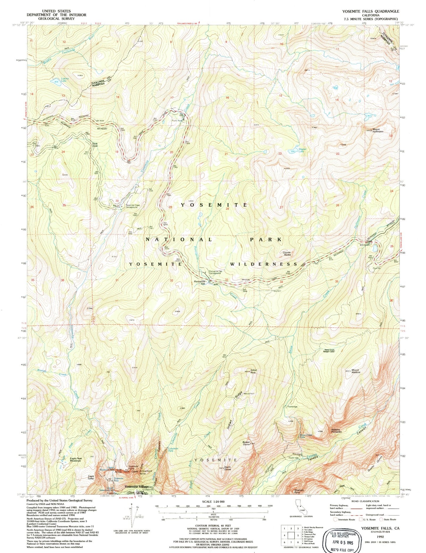 USGS Classic Yosemite Falls California 7.5'x7.5' Topo Map Image