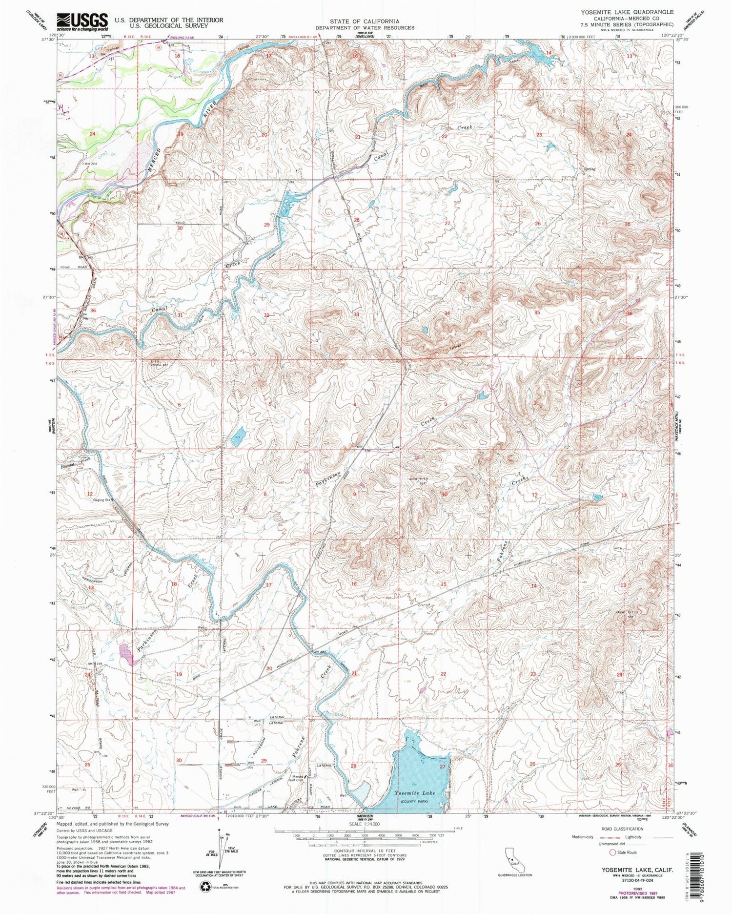 Classic USGS Yosemite Lake California 7.5'x7.5' Topo Map Image