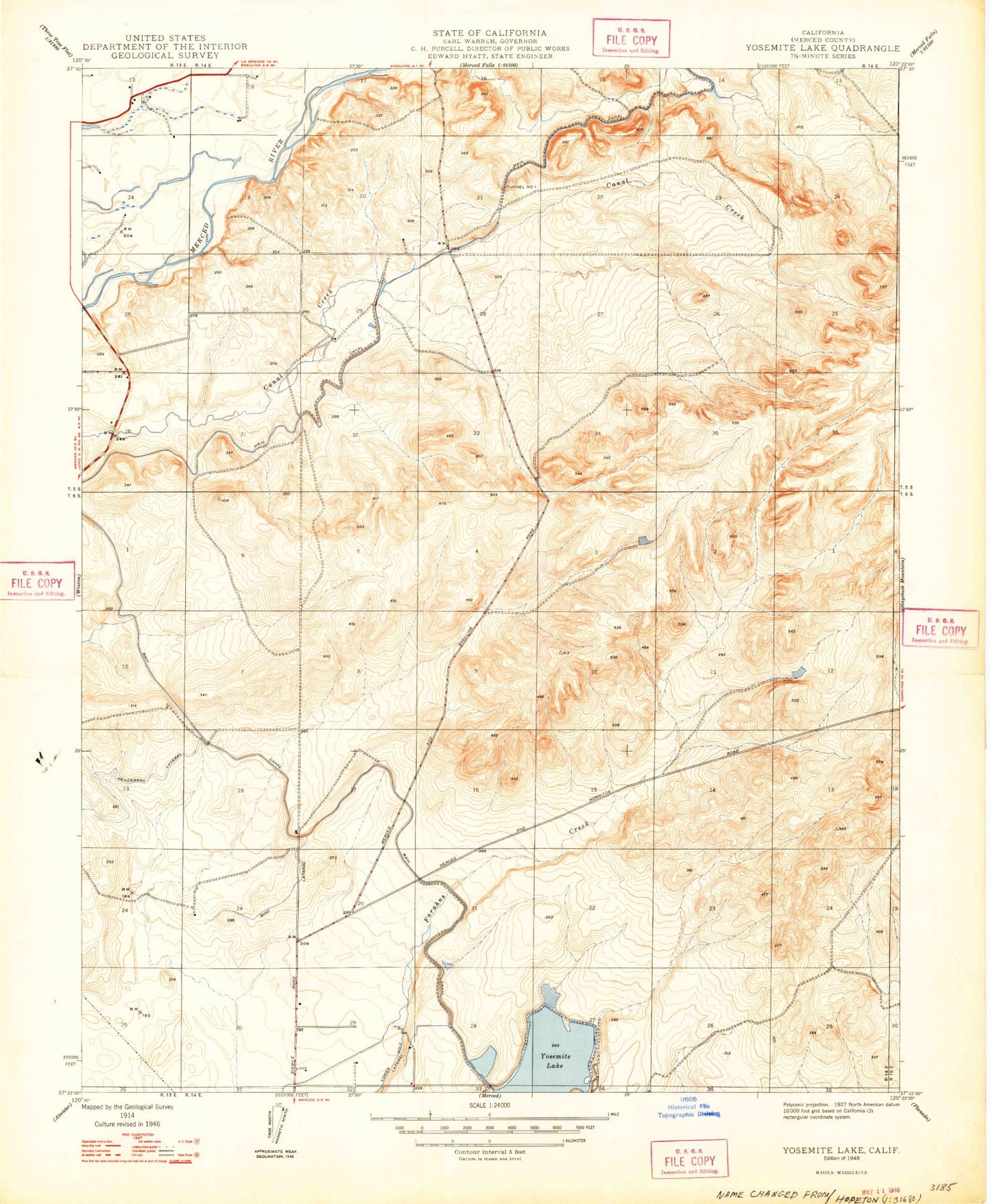 Classic USGS Yosemite Lake California 7.5'x7.5' Topo Map Image