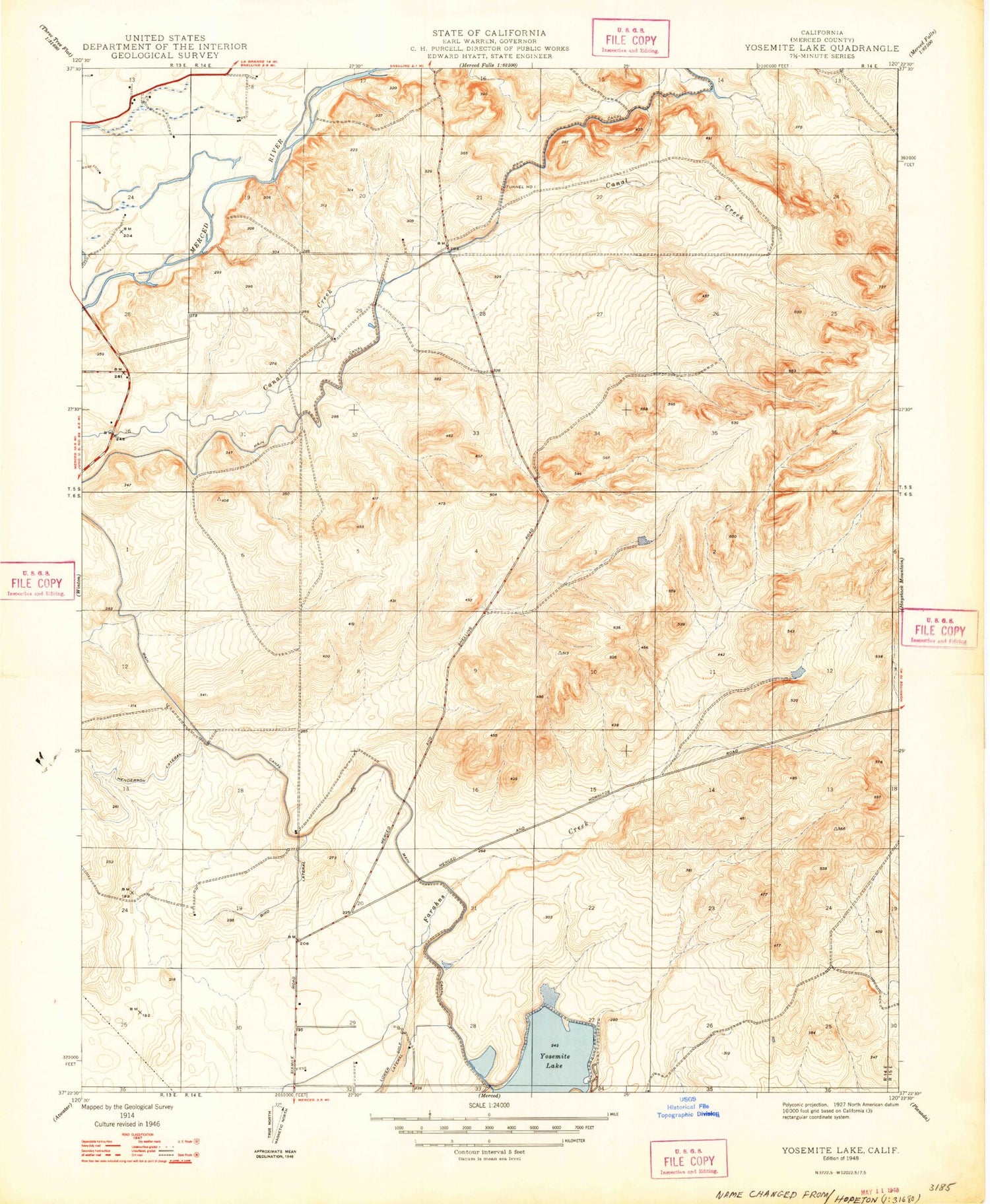 Classic USGS Yosemite Lake California 7.5'x7.5' Topo Map Image