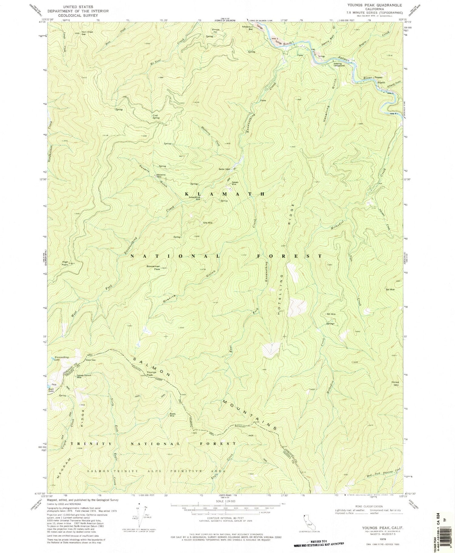 Classic USGS Youngs Peak California 7.5'x7.5' Topo Map Image