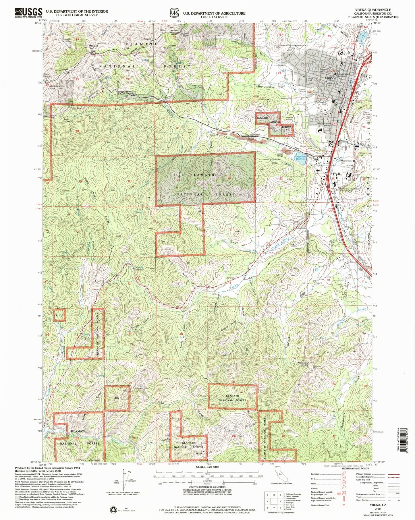 Classic USGS Yreka California 7.5'x7.5' Topo Map Image