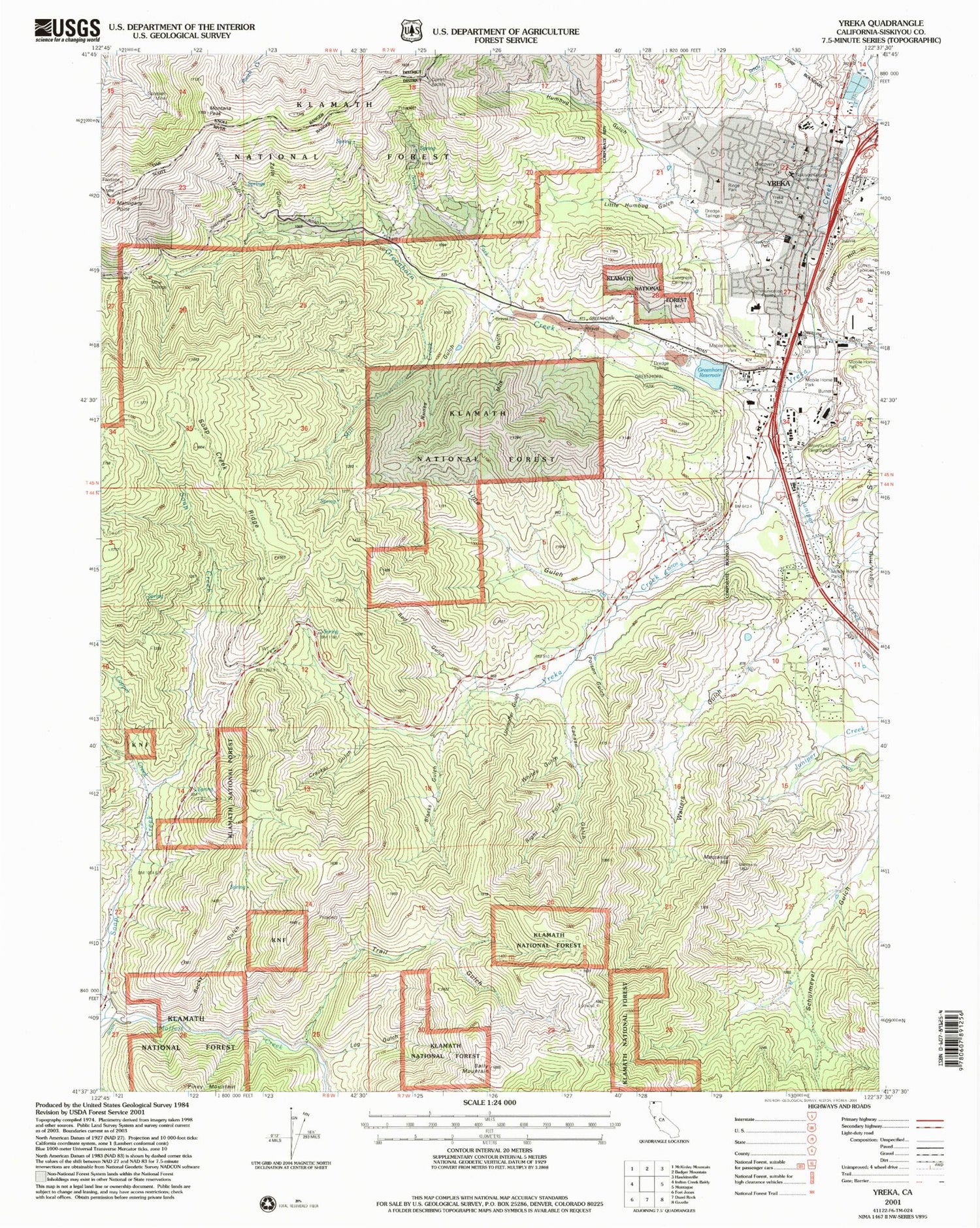 Classic USGS Yreka California 7.5'x7.5' Topo Map Image